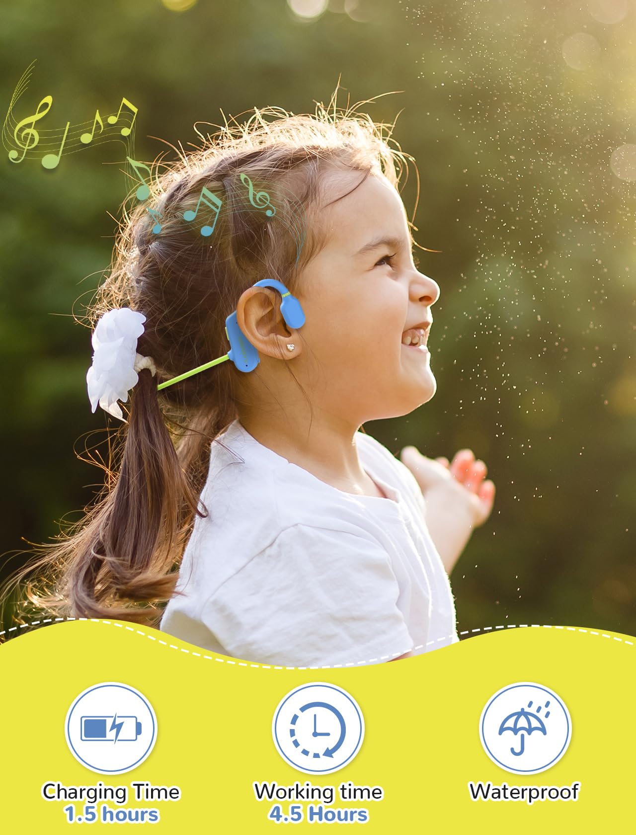 Wireless Kids Headphones 5.3 Bluetooth - Open Ear Air Conduction Headphones for Children, IPX5 Waterproof, Lightweight Design with Built-in Mic - Perfect for School, Home, Outdoor Activities & Online Learning (Blue)