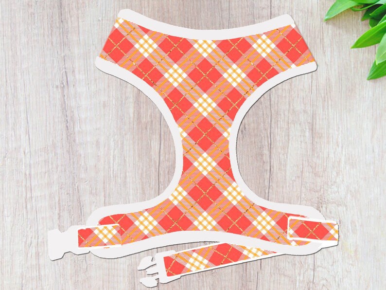 Premium Dog Harness with Autumn Tartan Design - Adjustable & Comfortable for Small to Large Dogs - Perfect for Walking, Hiking & Outdoor Adventures