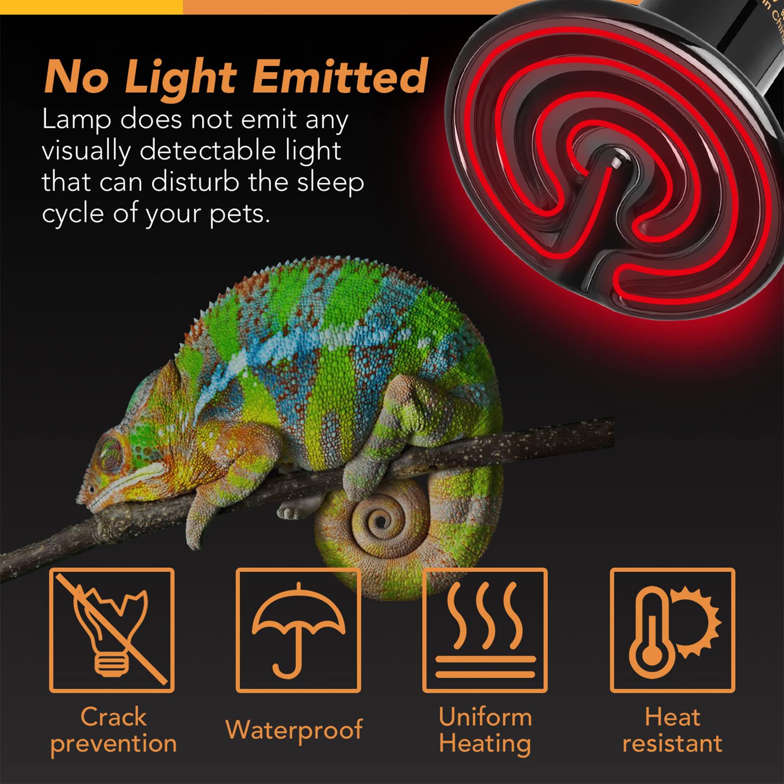 Simple Deluxe 60W Ceramic Heat Emitter Bulb 2-Pack - No Light Reptile Heat Lamp for Terrariums, Brooder Coop & Pet Habitat - Ideal for Snakes, Lizards, Spiders, Chickens & Amphibians - Perfect for Nighttime Heating & Egg Incubation