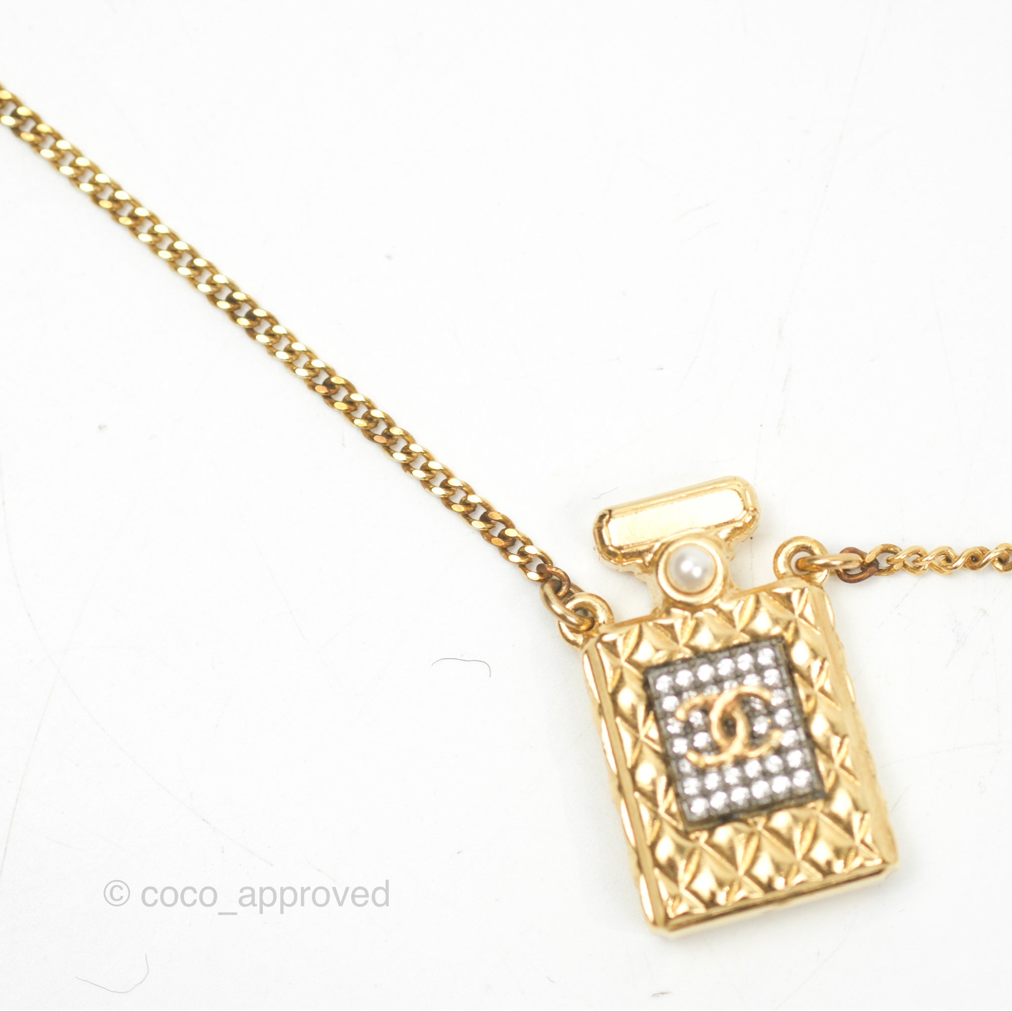 Chanel CC Perfume Bottle Rhinestone Necklace - Elegant Crystal Pendant for Women | Perfect Gift for Birthday, Anniversary & Valentine's Day | Fashion Jewelry for Parties & Special Occasions