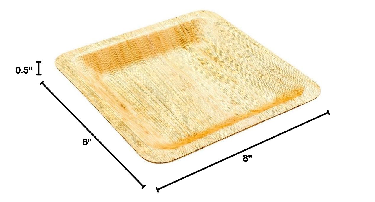 50-Pack 8 Inch Square Disposable Bamboo Leaf Plates | Eco-Friendly Heavy Duty Dinnerware for Parties, Weddings & Catering | Perfect for Outdoor Events, Picnics & Sustainable Dining