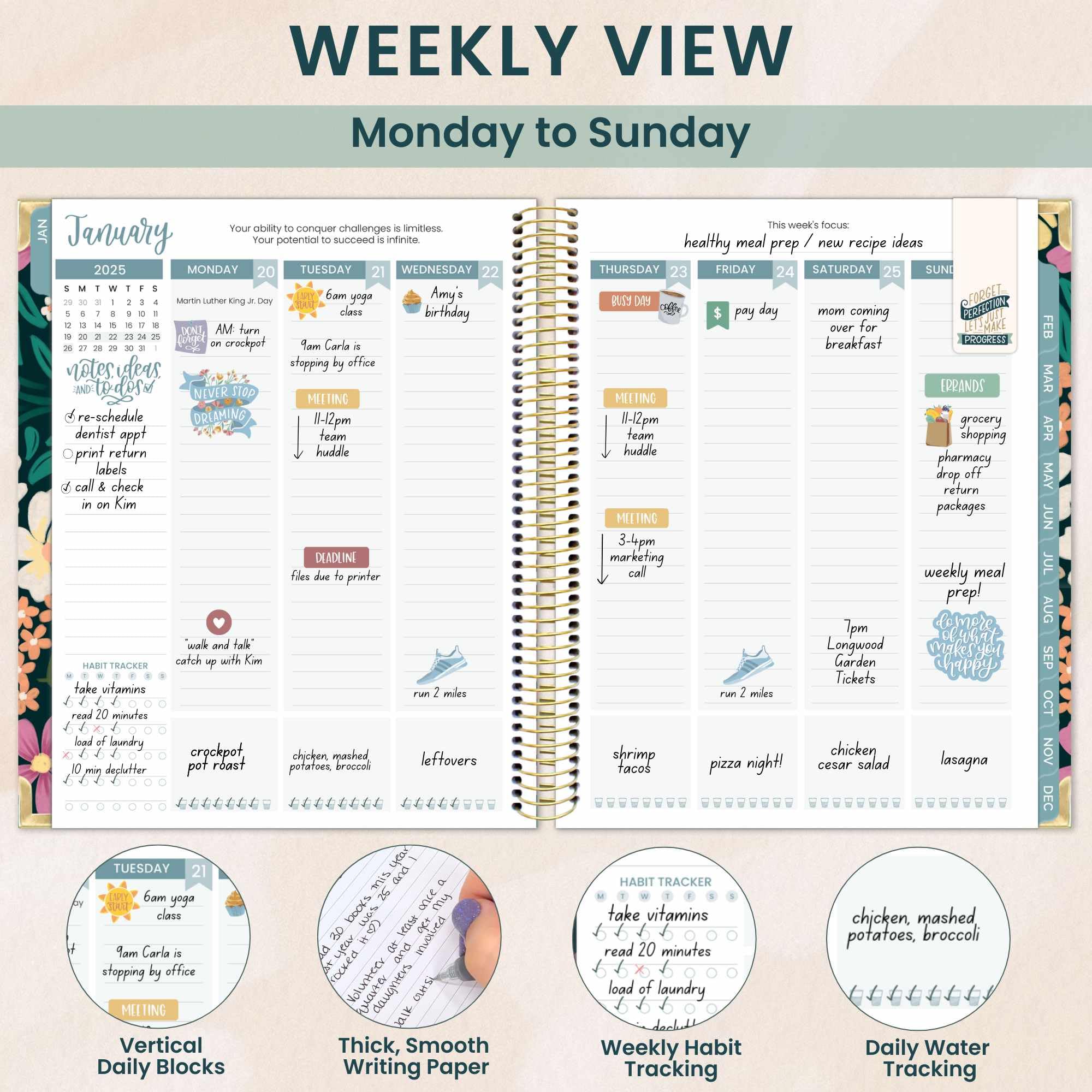 Bloom Daily Planners 2025 - Hardcover Goal & Vision Planner with Monthly/Weekly Views (Jan-Dec 2025) - 7.5