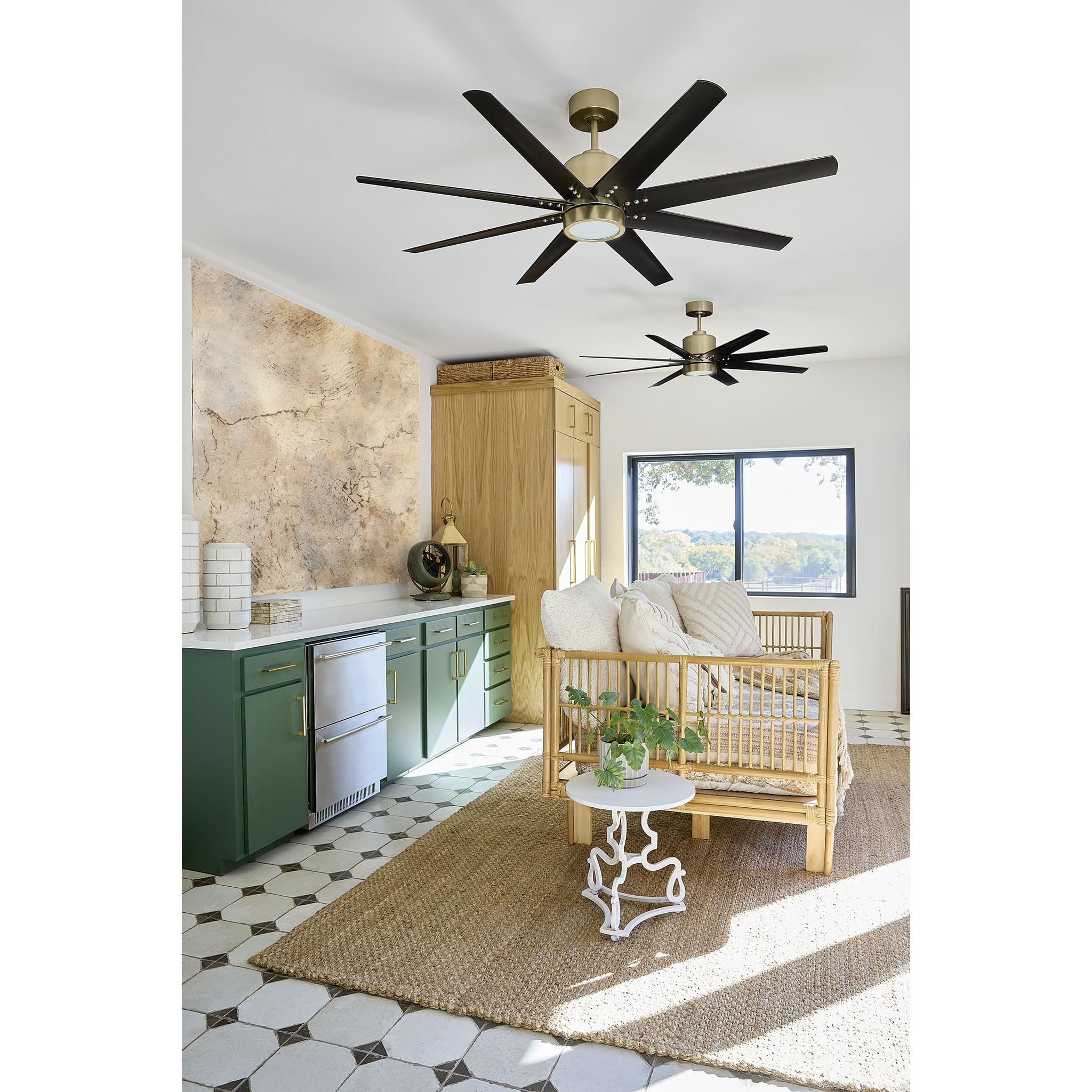 56 Inch 8-Blade Ceiling Fan with Remote Control - Aged Brass & Black Finish - Oxygen FLEET 3 112 40 - Perfect for Living Room, Bedroom, and Outdoor Spaces