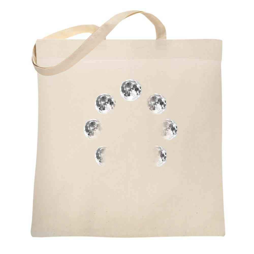 Pop Threads Moon Phases Lunar Cycle Astronomy Tote Bag - Stylish Canvas La Luna Full Moon Design for Women, Perfect for Shopping, Beach & Everyday Use