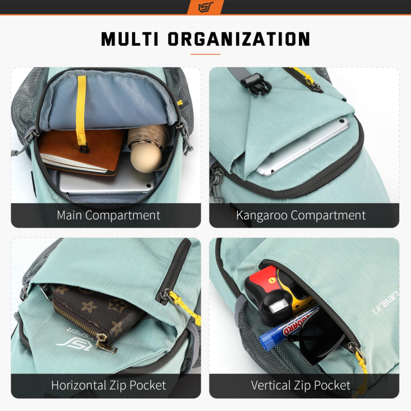 SKYSPER Crossbody Sling Bag for Men & Women - Lightweight Chest Shoulder Backpack for Travel, Hiking, Gym & Daily Use (Mint Green) | Compact Daypack with Adjustable Strap | Perfect for Commuting, Shopping & Outdoor Activities