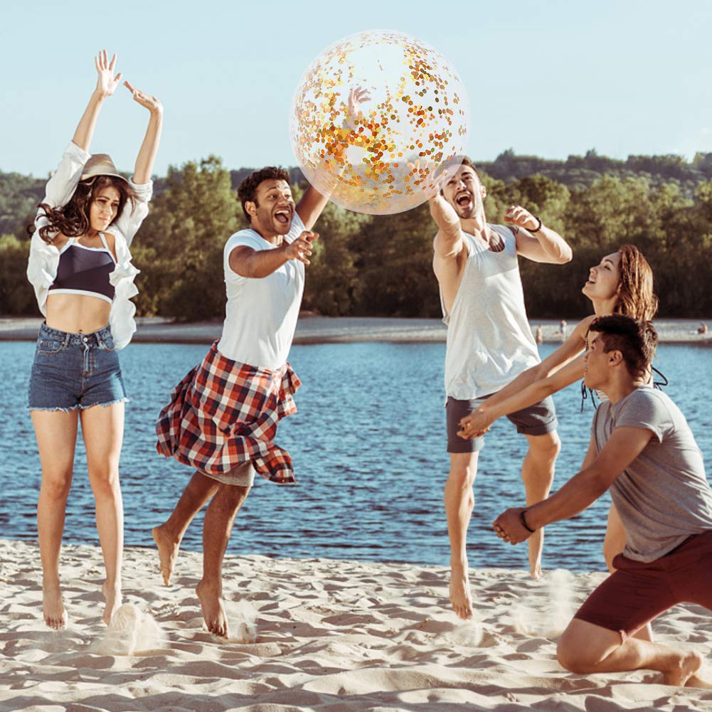16Inch AMOR PRESENT Glitter Inflatable Beach Ball for Pool, Party Favors, Summer Fun, and Outdoor Water Activities
