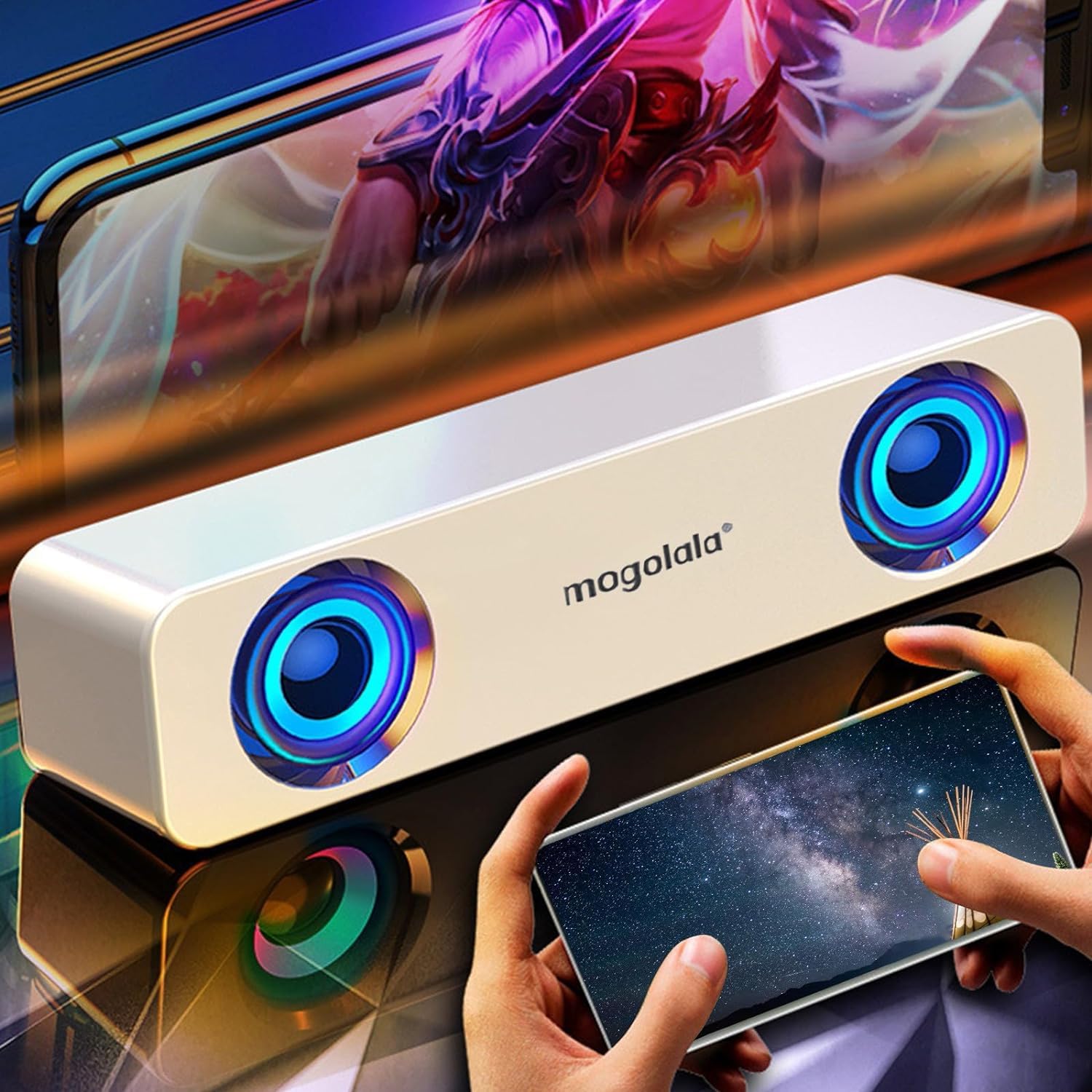 Wireless Bluetooth Computer Speakers with USB Power - Compact Desktop Audio System, Dual Stereo Sound & Built-in Subwoofer for PC, Laptop, TV, Gaming & Home Office (White) | Perfect for Music, Movies, Video Calls & Streaming | Enhance Work Productivity, Gaming Experience & Home Theater Setup | Ideal for Zoom Meetings, Online Classes & Relaxing Background Music | Great for Small Spaces, Dorm Rooms & Workstations