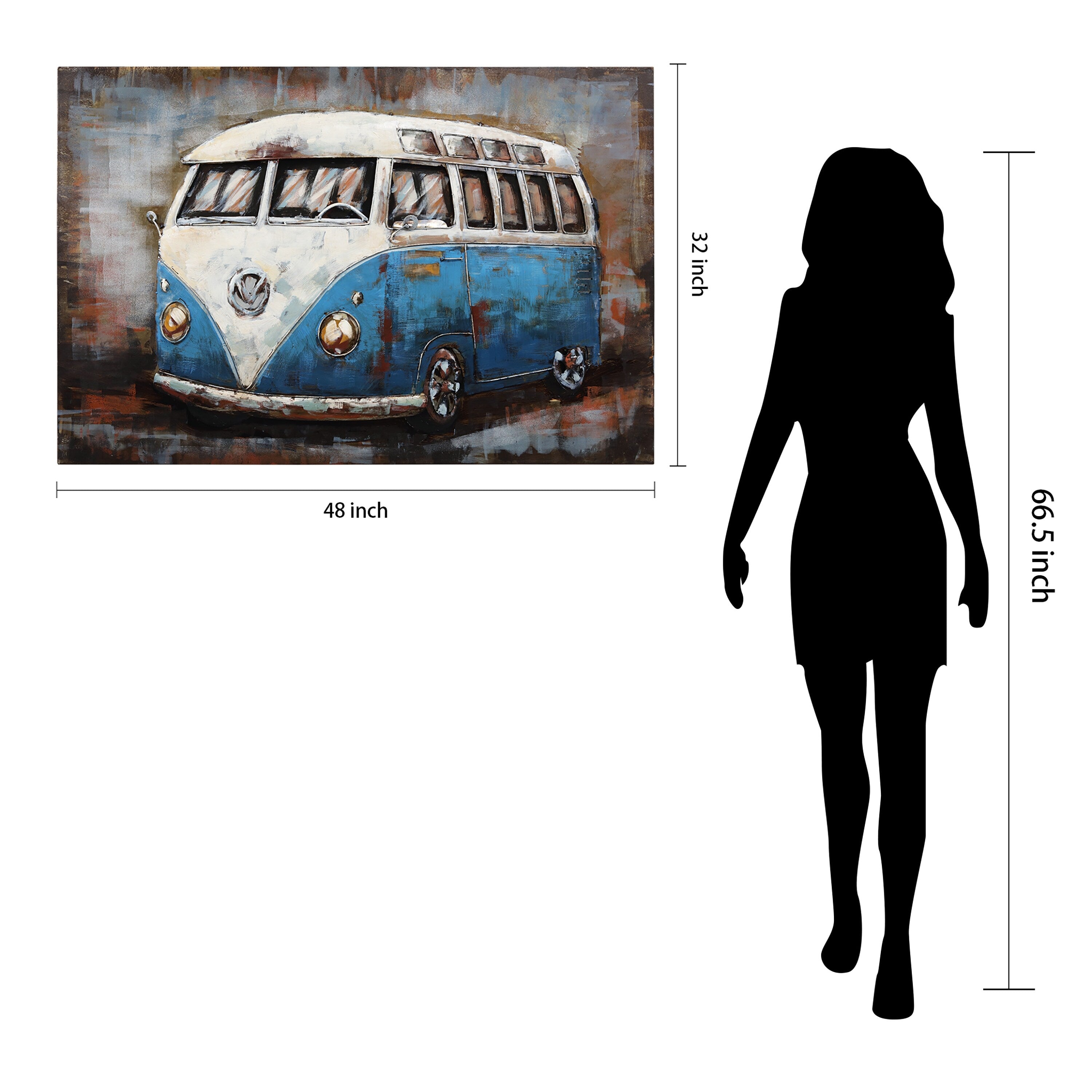 Hand-Painted Blue Bus Mixed Media Dimensional Wall Art - Unique Iron Wall Decor for Living Room, Bedroom & Office