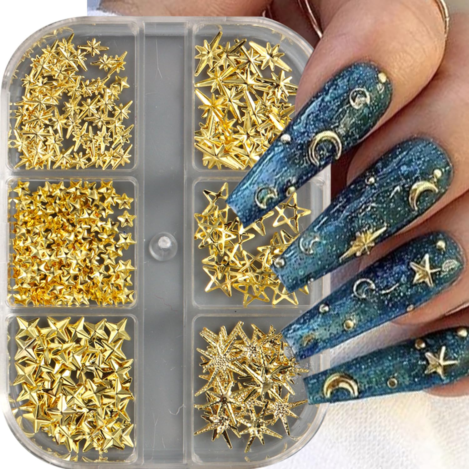 Shiny Gold Star Nail Charms - Mixed Metal Star Nail Art Decorations for Acrylic Nails, DIY Manicure Supplies - Perfect for Women's Nail Art, Party Nails, Salon Decor & Gift Ideas