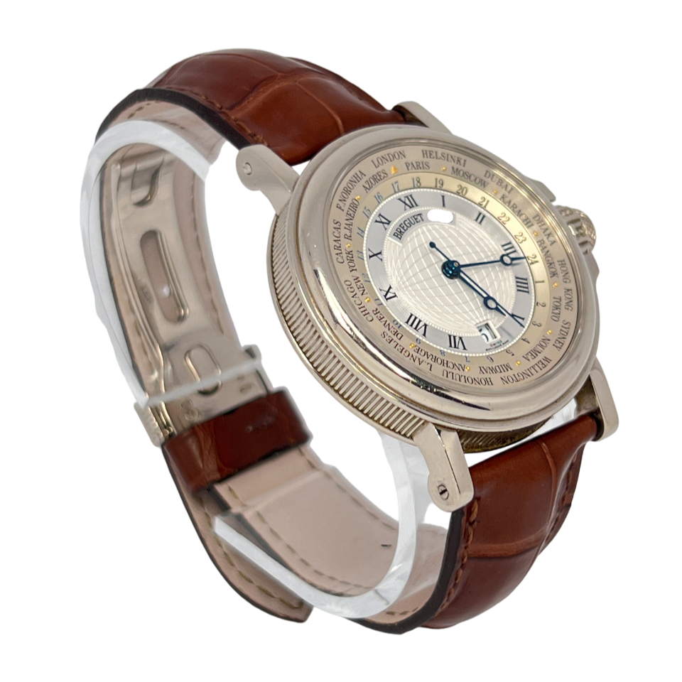 Breguet Marine Hora Mundi 18K White Gold Men's Watch with 24 Time Zones - Luxury Automatic Wristwatch for Business Travel & Formal Occasions