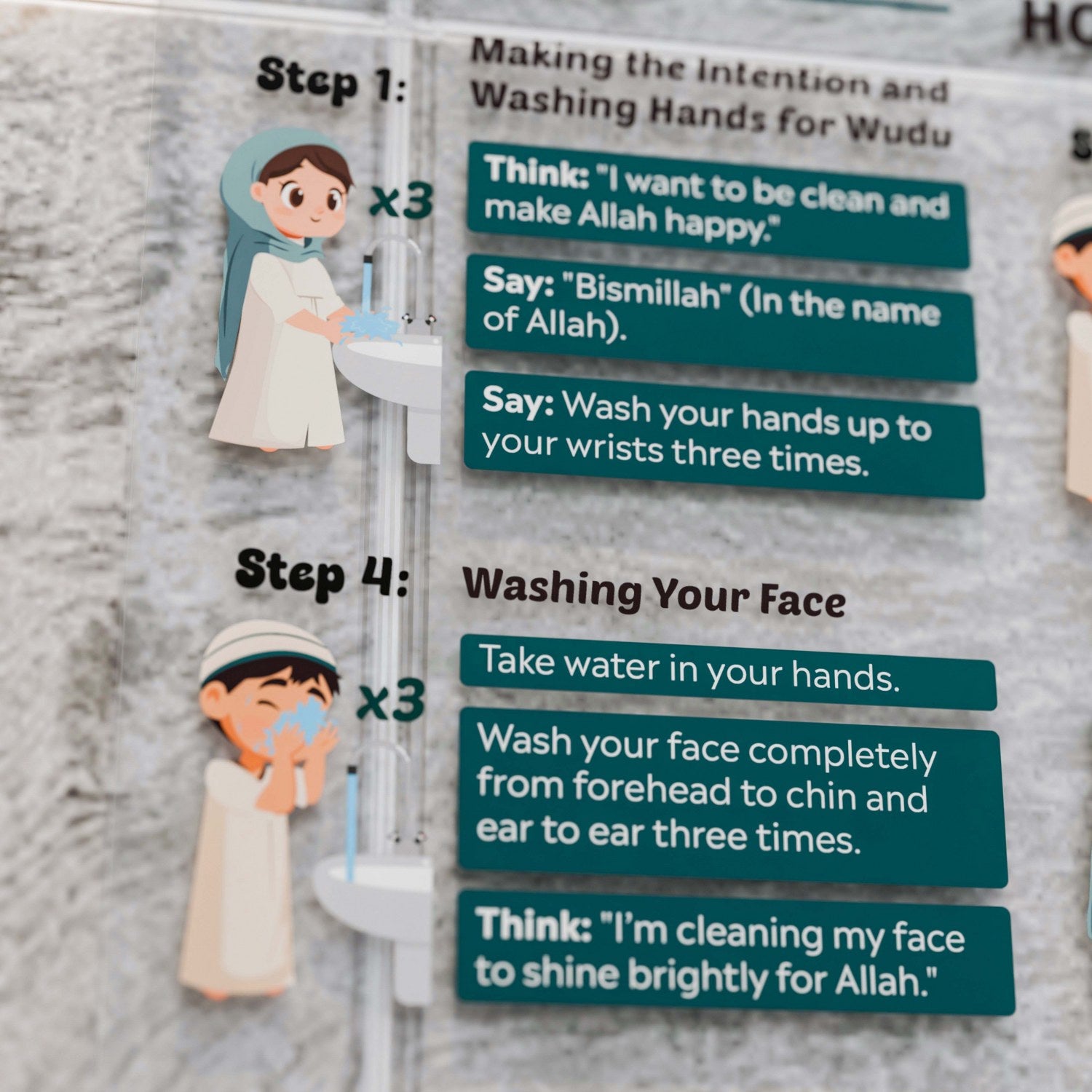 Step-by-Step Wudu Acrylic Descriptive Model - Islamic Home Decor for Kids | Perfect for Teaching Children Prayer Rituals & Enhancing Muslim Home Decor
