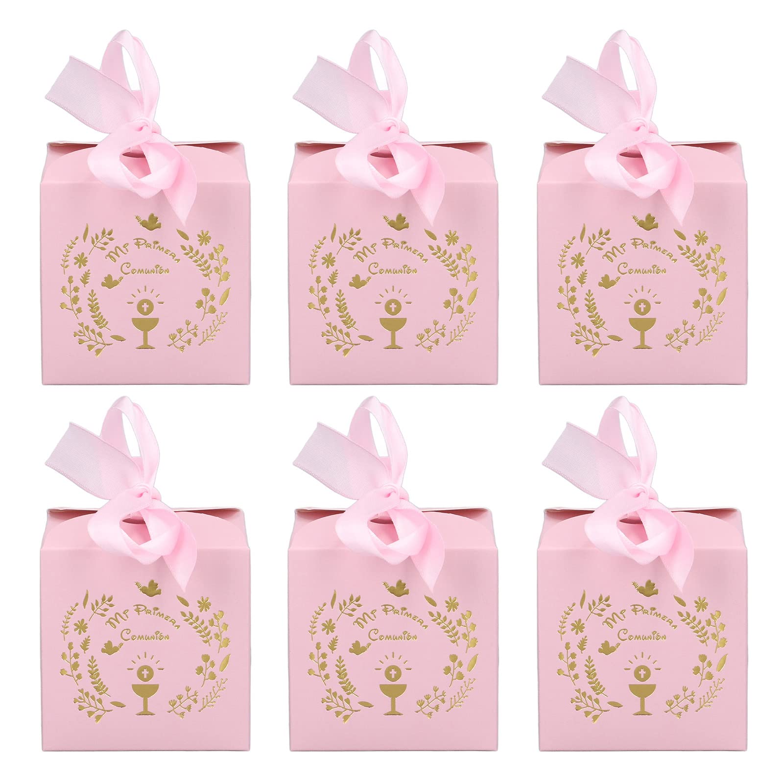 Elegant Pink Foldable Paper Favor Box with Ribbons - Perfect for Wedding Candy, Party Favors & Gift Packaging | Great for Bridal Showers, Baby Showers & Birthday Celebrations