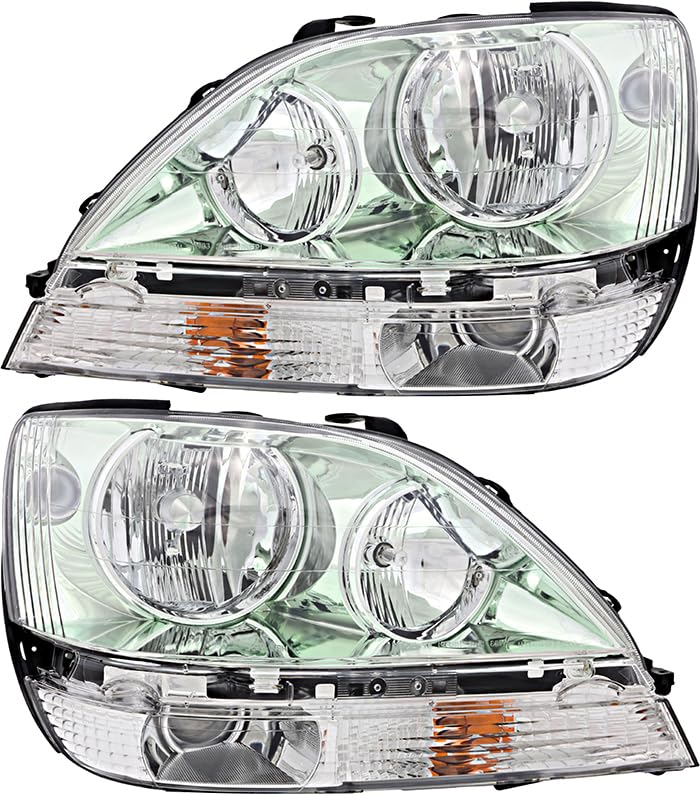 Lexus RX300 Headlights Lamps Set - Halogen Chrome Trim for Driver & Passenger Side (2001-2003 Models) | Perfect for Night Driving & Vehicle Restoration Projects