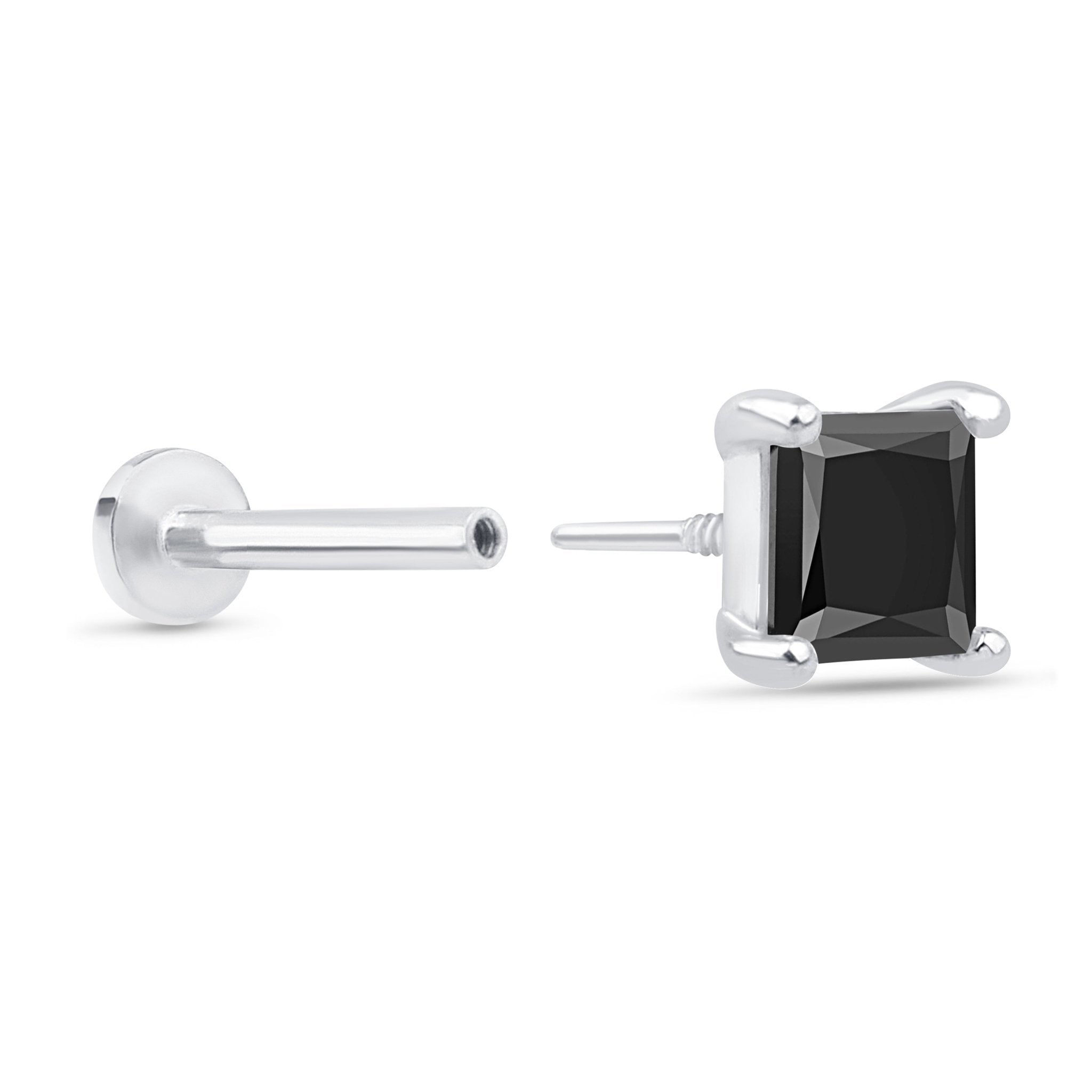 14k White Gold Black Onyx Princess Cut Flat Back Stud Earrings for Women – Perfect for Weddings, Parties & Everyday Elegance