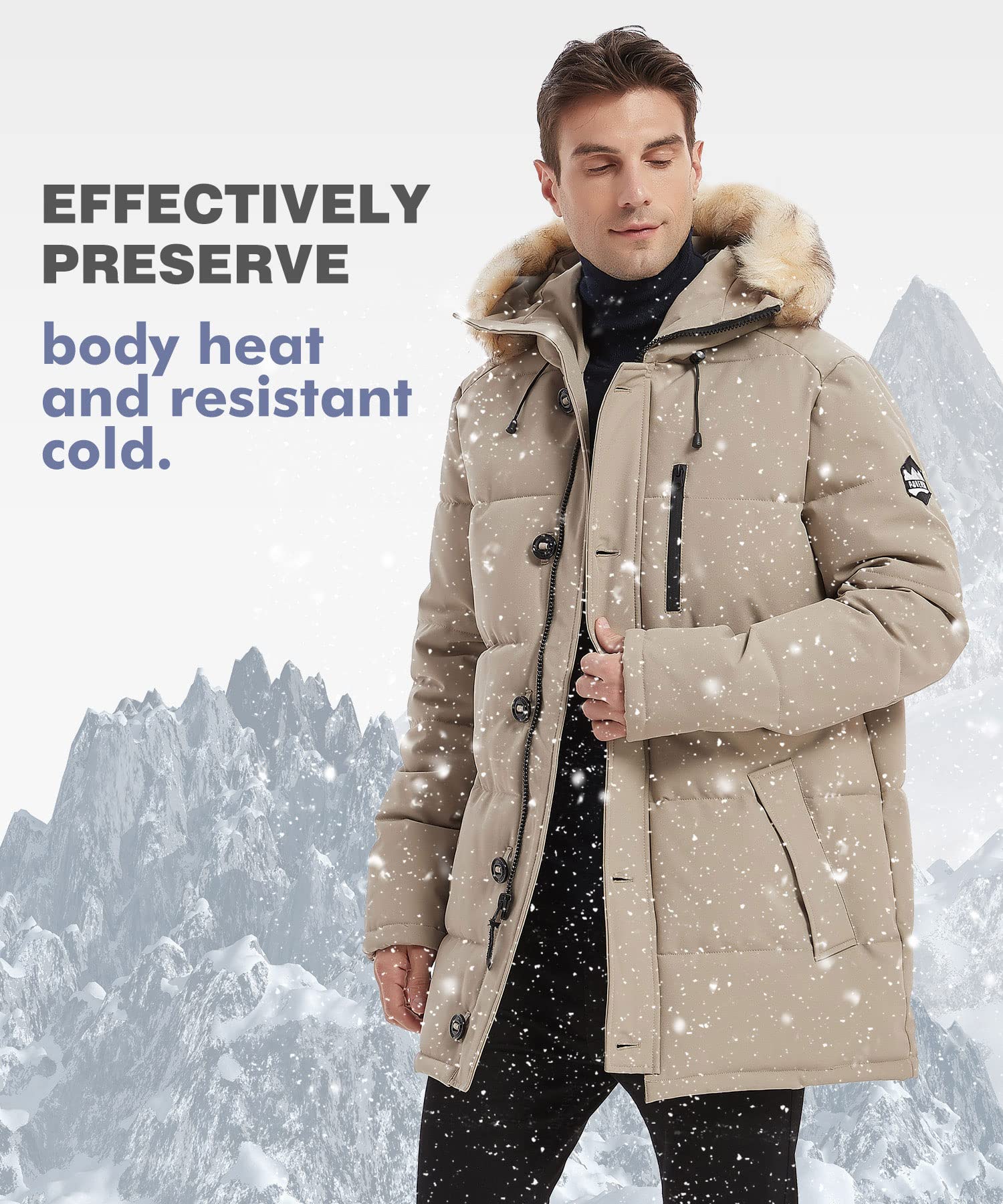 PUREMSX Men's Winter Coat - Windproof Insulated Thick Padded Parka Jacket for Cold Weather, Outdoor Activities & Daily Wear