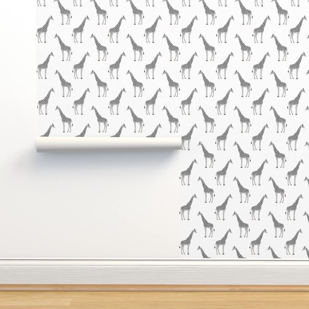 Peel & Stick Removable Wallpaper - 12ft x 2ft Giraffe Safari Animals Nursery Decor, Gray Giraffes Pattern for Gender Neutral Baby Room, Zoo & Africa Nature Theme | Perfect for Kids Bedroom, Playroom & Nursery Wall Decoration