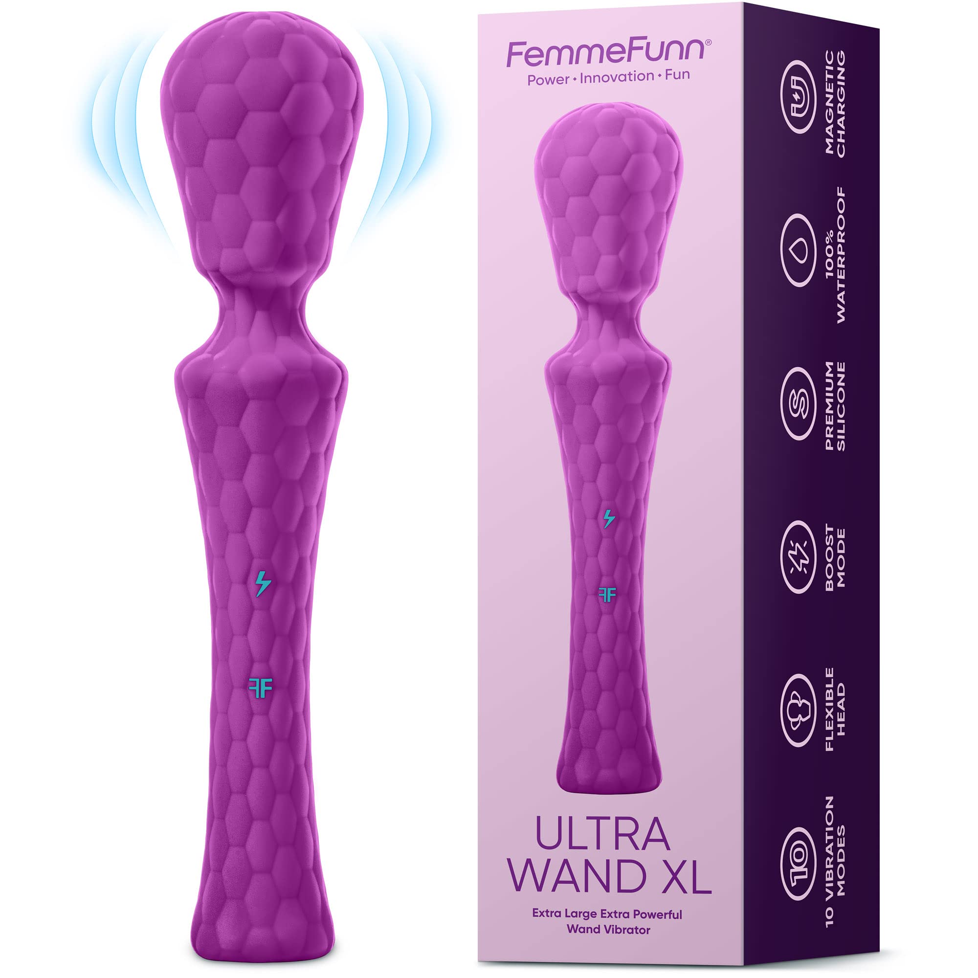 Premium XL Ultra Wand Vibrator - Flexible Silicone Adult Toy with 10 Vibration Patterns & Boost Mode | Waterproof, Body-Safe Design for Couples & Solo Play | Purple Large Size for Ultimate Pleasure Experience