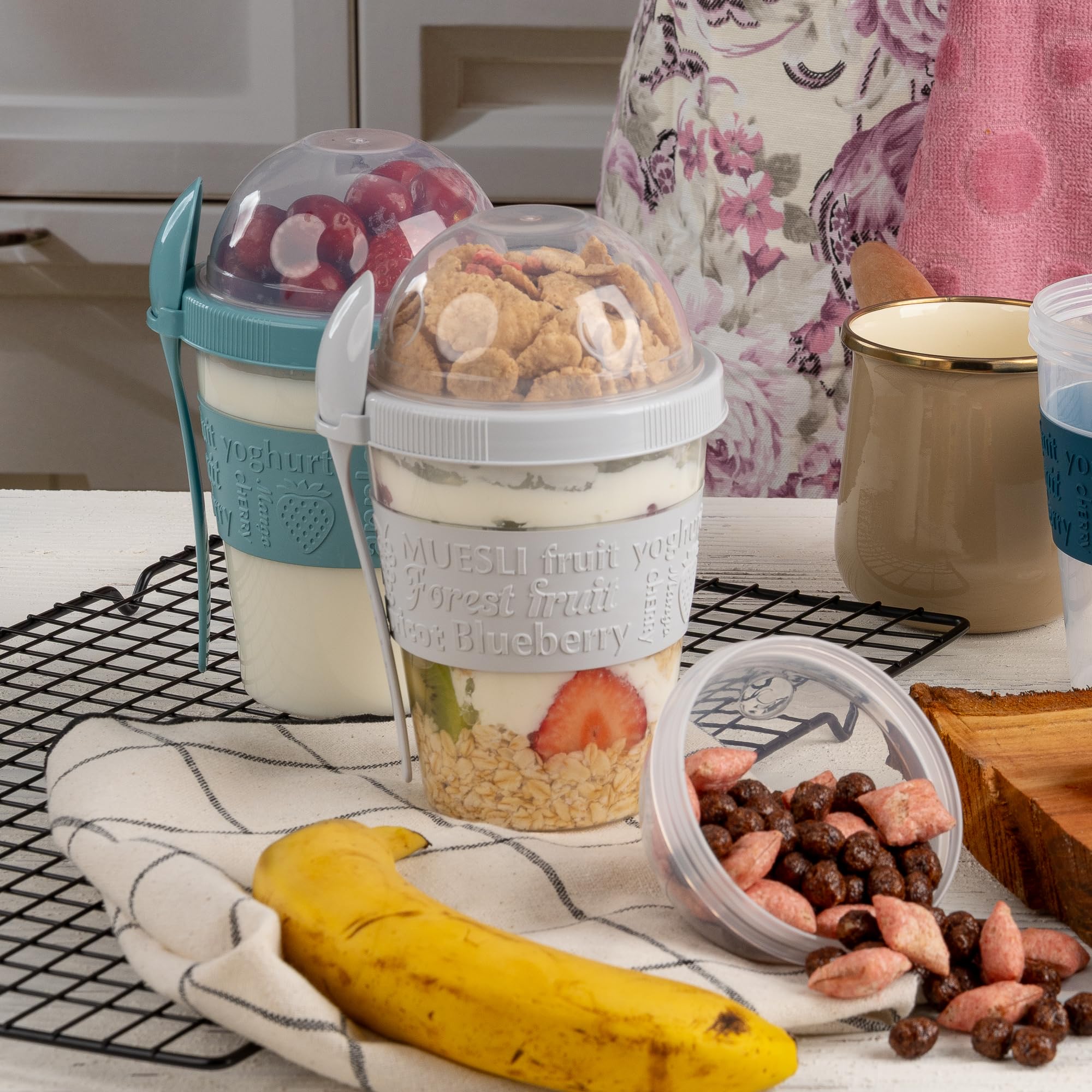 4-Pack 20oz Reusable Yogurt Parfait Cups with Lids & Spoons - Portable Breakfast Containers for On-the-Go, Overnight Oats & Topping Storage - Perfect for Office Lunch, Gym Snacks & Picnics