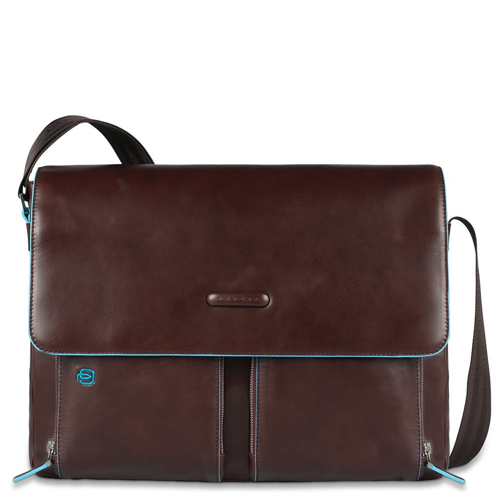 Piquadro Flap Over Computer Messenger Bag for Laptop & iPad Air - Mahogany Brown Business Briefcase for Work, Travel & School | Durable & Stylish Office Bag