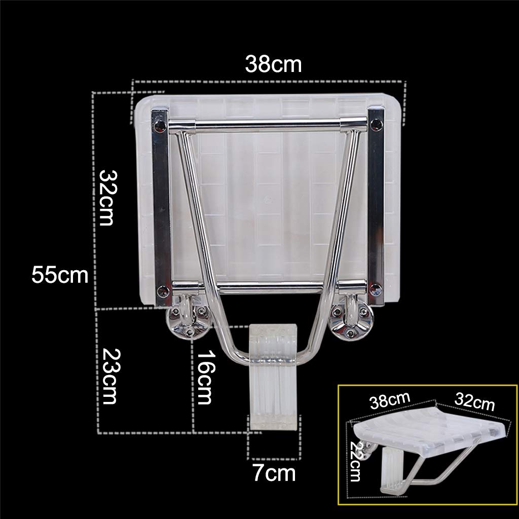 Wall Mounted Plastic Shower Chair - White Folding Bathroom Stool with Stainless Steel Frame | Foldable Bath Seat for Adults, Elderly & Disabled | Safe Bathing Aid for Home, Sauna & Spa Use