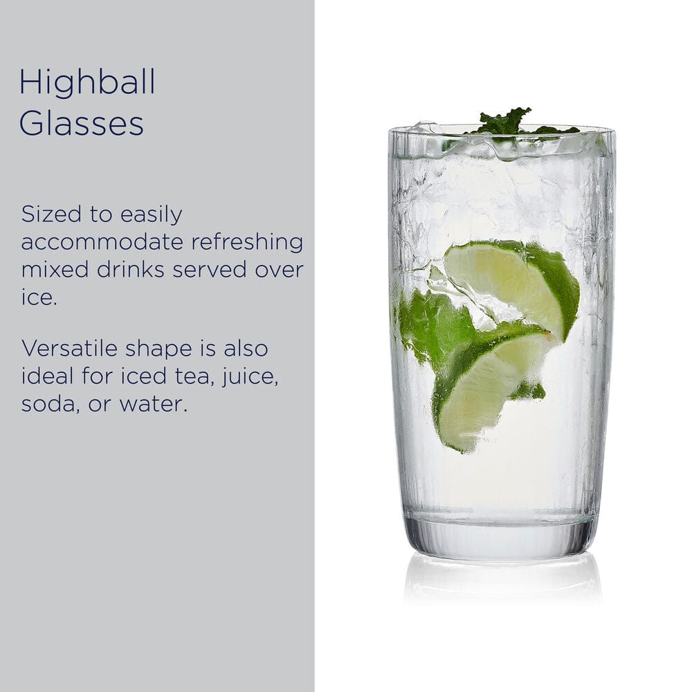 Premium Set of 4 Crystal Clear Highball Glasses for Cocktails, Whiskey & Iced Drinks - Perfect for Home Bars, Parties & Gift Giving