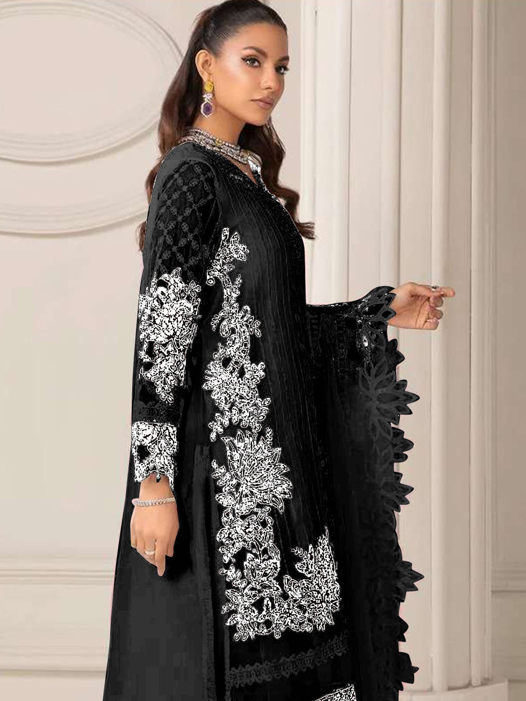 Elegant Black Georgette Designer Semi-Stitched Pant Suit with Embroidered Details - Perfect for Weddings, Parties & Special Occasions