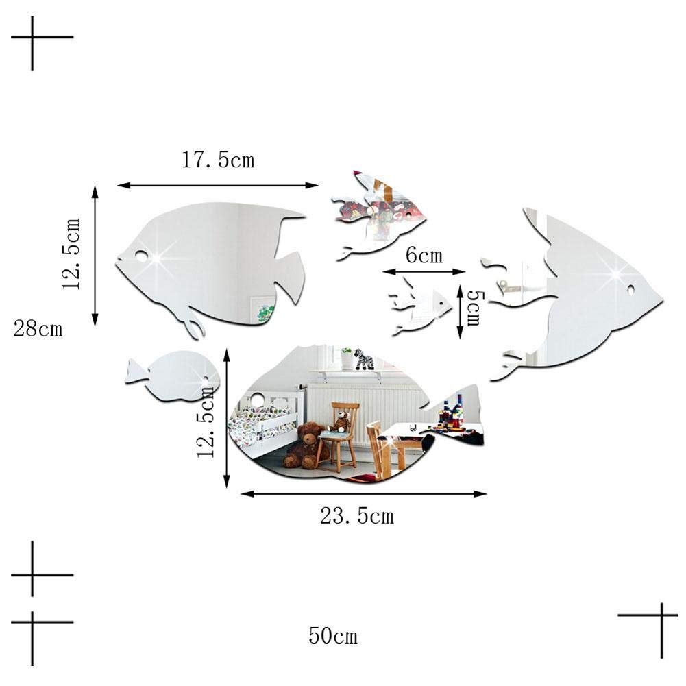DIY Fish School Wall Stickers - Silver Mirror Wall Decal for Bedroom, Bathroom, Living Room & Backdrop Decor | Peel and Stick Art Decoration for Home & Office