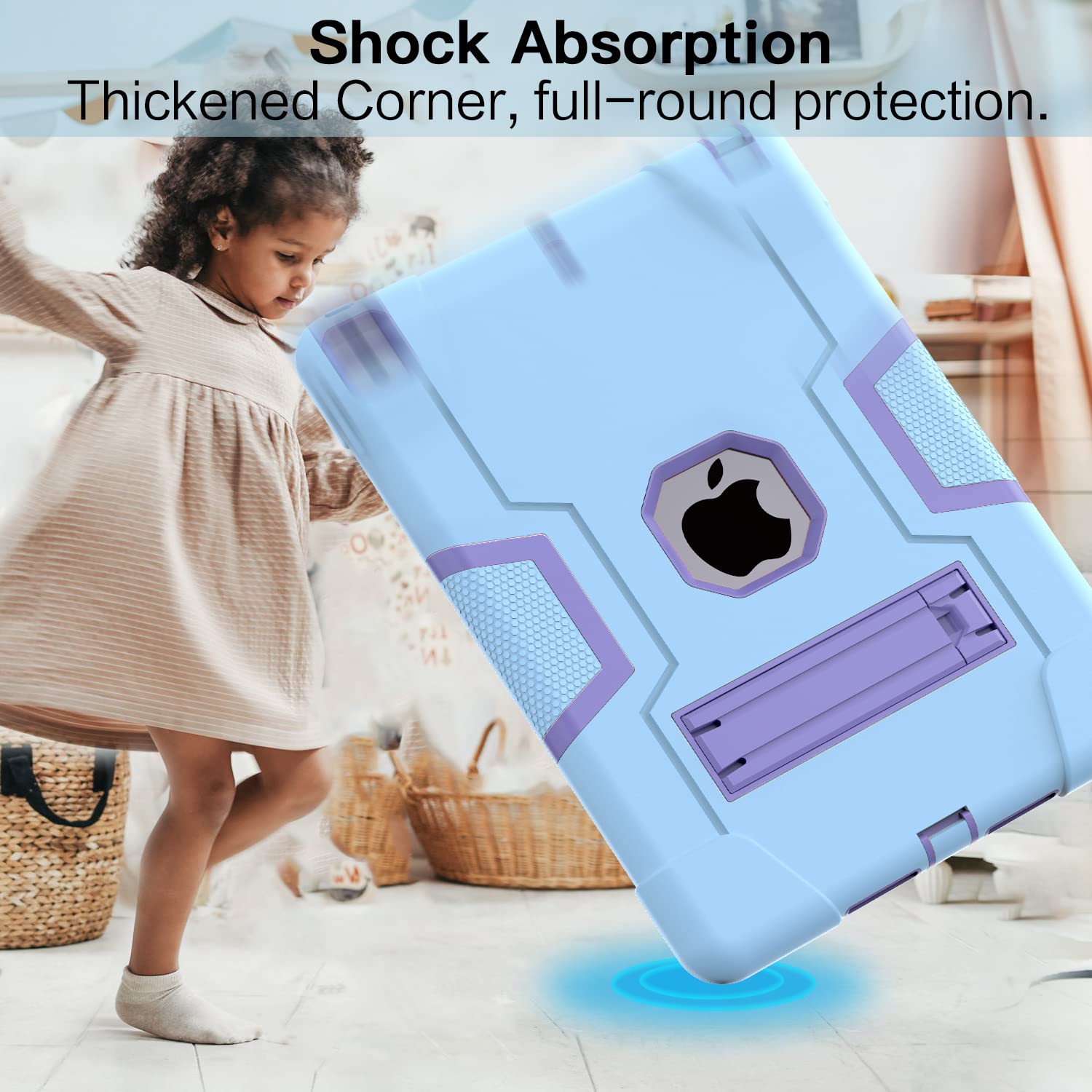 Shockproof Rugged iPad Case for 9th/8th/7th Gen 10.2-inch (2021/2020/2019) - Slim Heavy Duty Protective Cover with Built-in Stand, Sky Blue & Purple - Perfect for Travel, Work & School Use