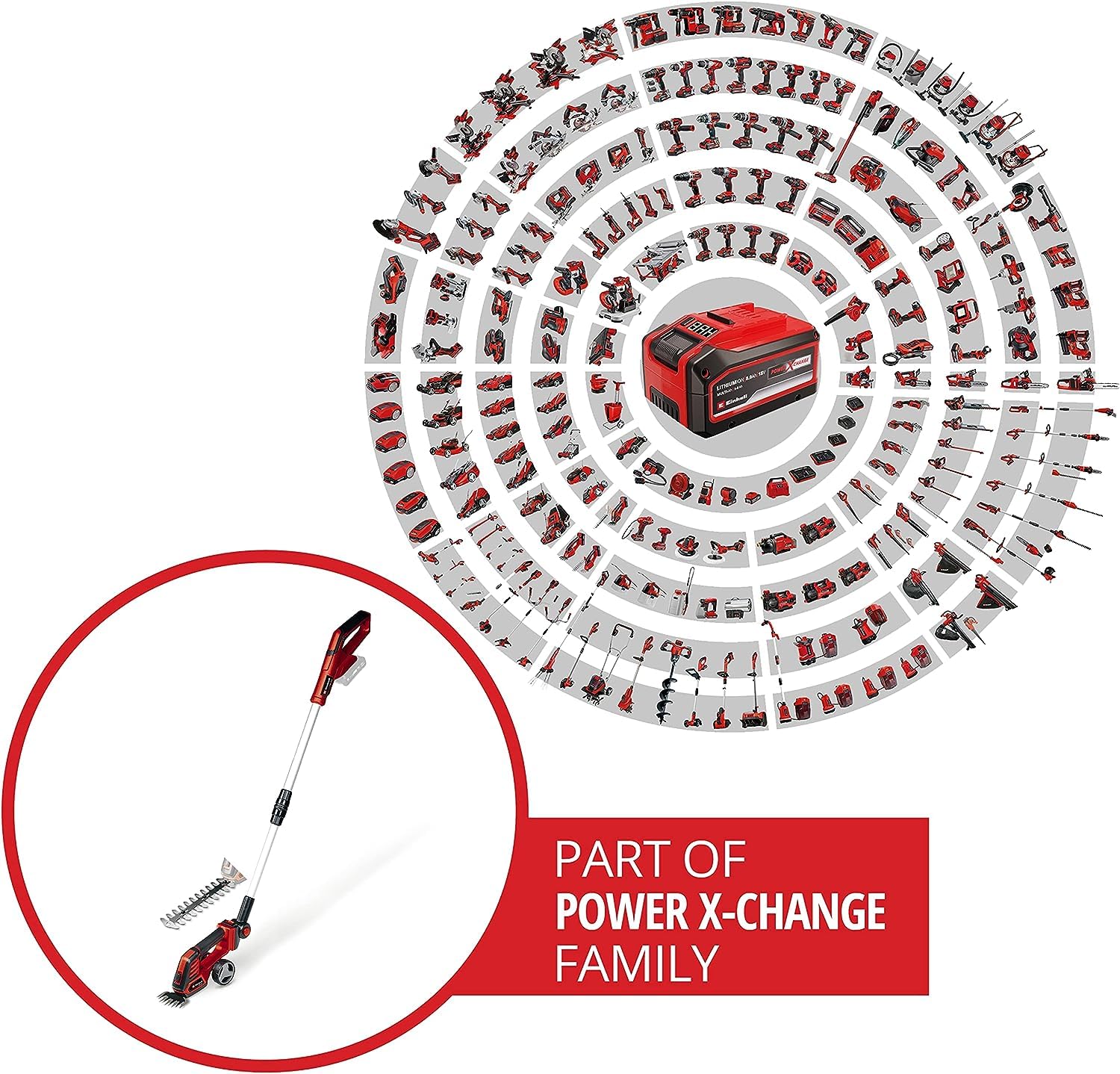 Einhell GE-CG 18/100 Li T-Solo Cordless Grass & Shrub Shear - 18V Lithium-Ion Battery (Not Included) - Telescopic Handle, 100mm Grass Blade & 200mm Shrub Blade - Perfect for Lawn Trimming, Hedge Cutting & Garden Maintenance