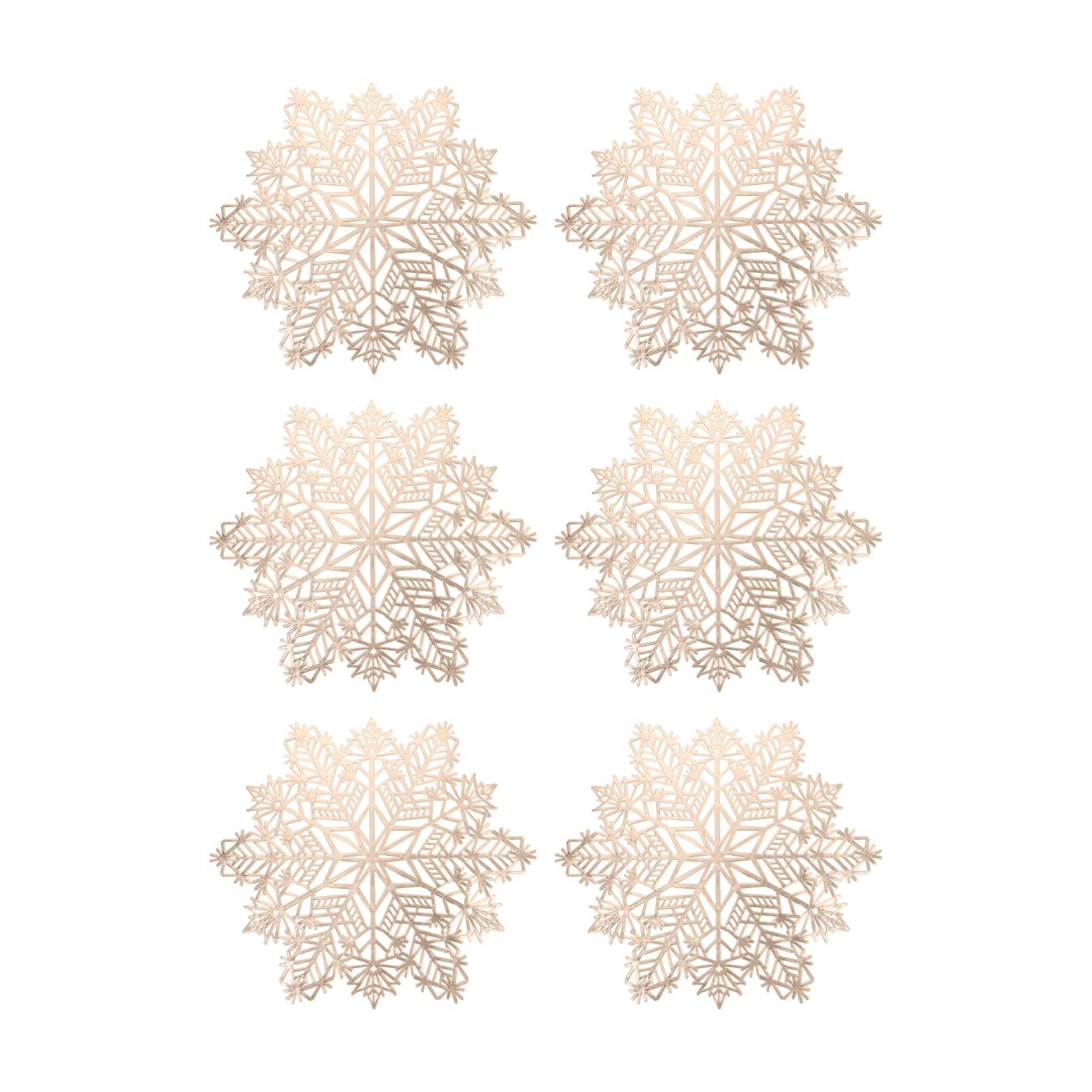 Hemoton 6-Piece Snowflake Table Mats Set - Washable Non-Slip Mug Placemats, Teapot Trivets & Coffee Cup Coasters for Christmas Party, Farmhouse Dining - PVC Bronzed Holiday Decor