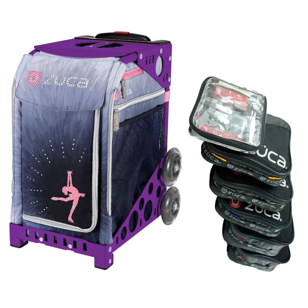 ZUCA Ice Dreamz Lux Sport Insert Bag with Purple Frame - 5 Packing Pouches & Toiletry Bag Set for Travel, Gym, and Skating Accessories Storage