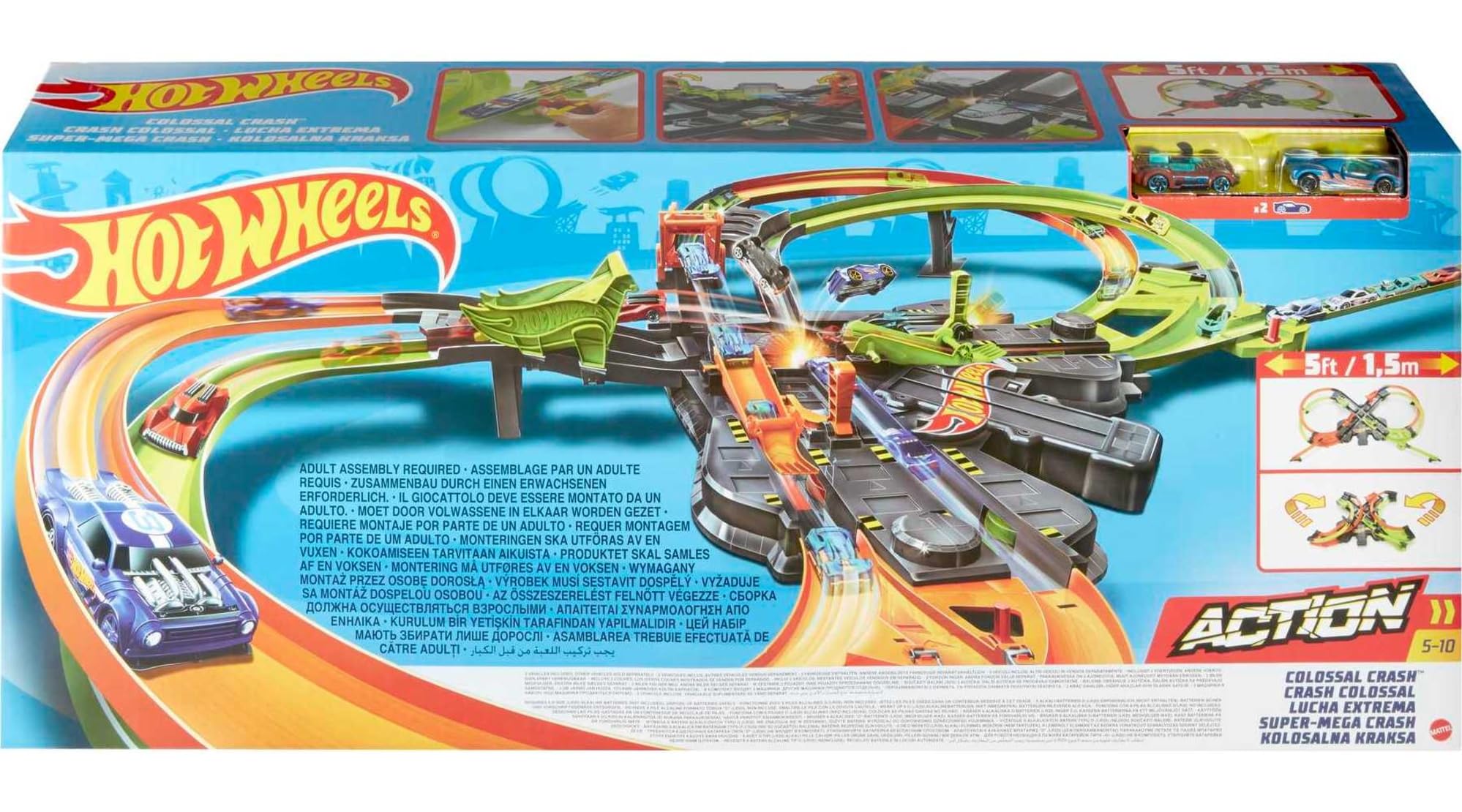 Hot Wheels Colossal Crash Track Set - Aerial Stunt Playset for Toy Cars, Gift for Boys & Girls Ages 5+ (Mattel GWT41) - Perfect for Indoor Racing, Birthday Gifts & Action-Packed Playtime