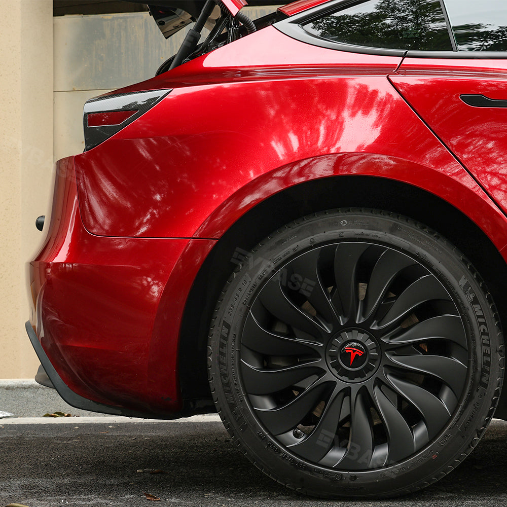 Tesla Model 3/Y Überturbine Style Wheel Covers - 18/19 Inch Alloy Wheel Protectors (Matte Black, 4-Piece Set) 2017+ | Perfect for Road Trips & Daily Commuting