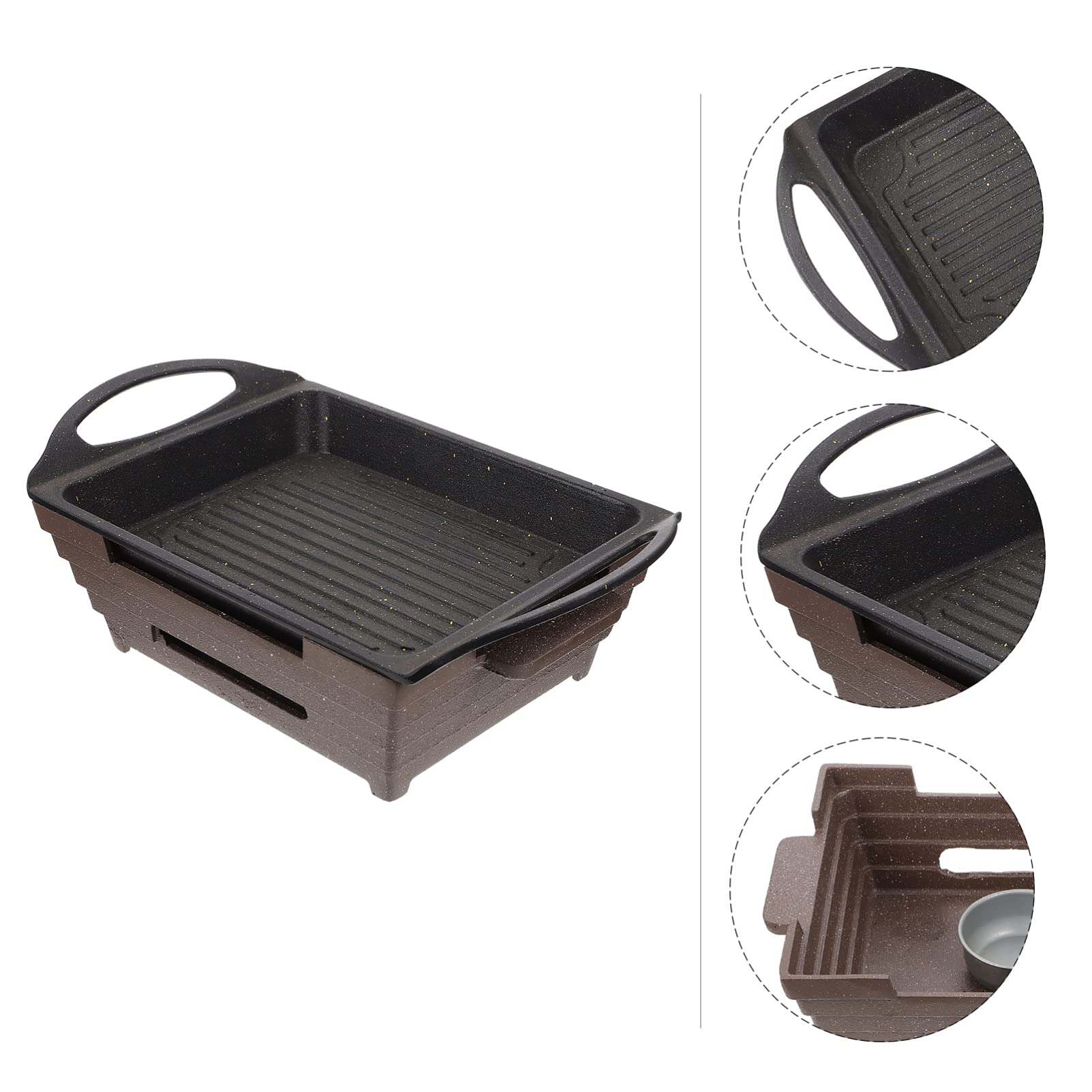 Hemoton Nonstick Cast Iron Skillet - Portable BBQ Grill Pan for Camping & Steak Cooking