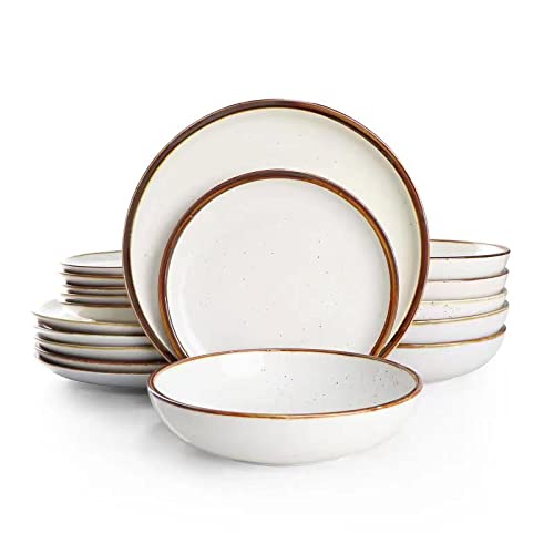 ONEMORE 18-Piece Porcelain Dinnerware Set - Oven, Microwave & Dishwasher Safe Creamy White Dinner Plates, Bowls & Mugs for Family Dining, Restaurants & Entertaining