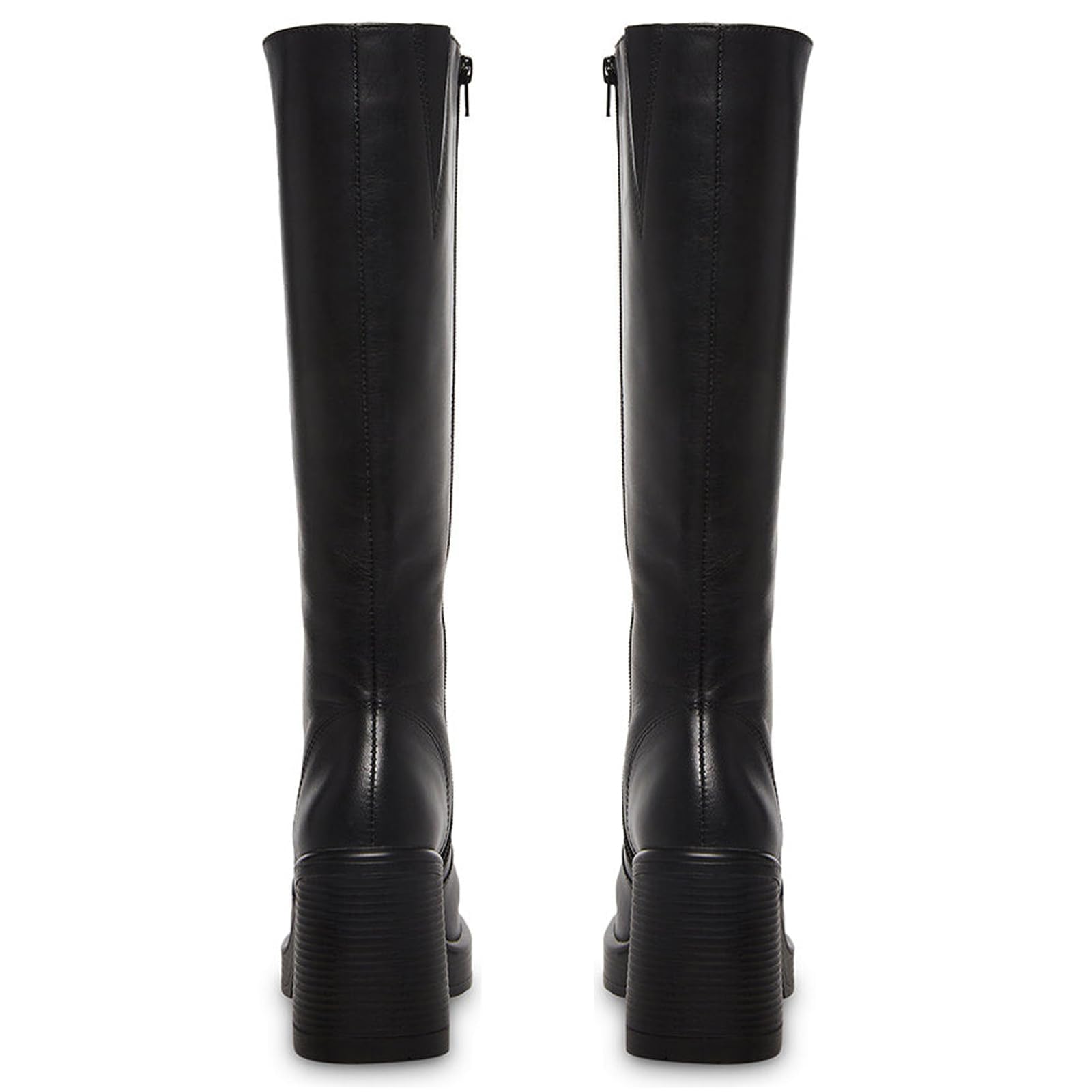 SOVANYOU Women's Black Leather Platform Boots - Square Toe Chunky Heel Ankle Boots for Casual Wear & Night Out