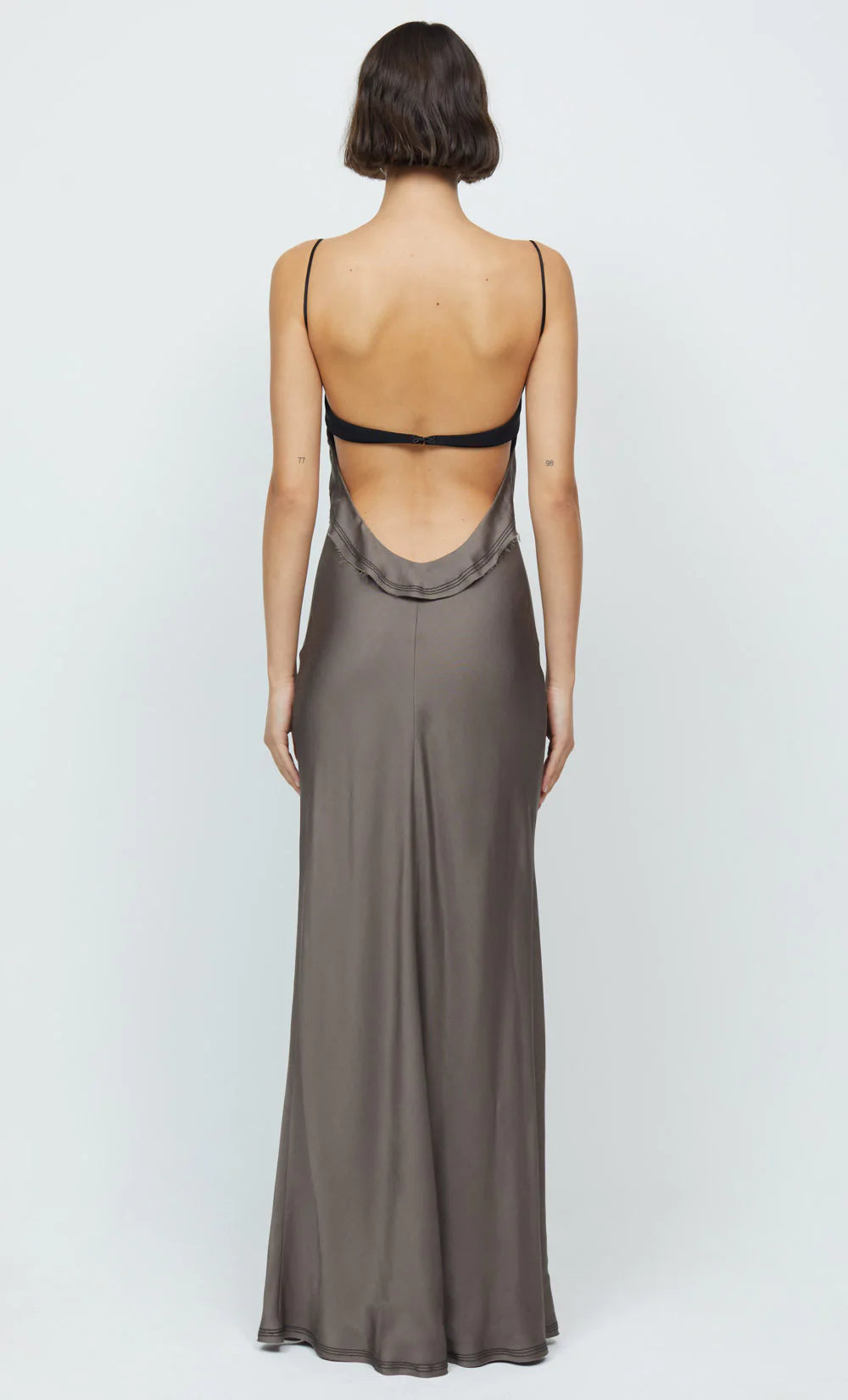 Evangeline Strappy Maxi Dress in Pewter & Black - Elegant Summer Beach Wedding Party Gown for Women