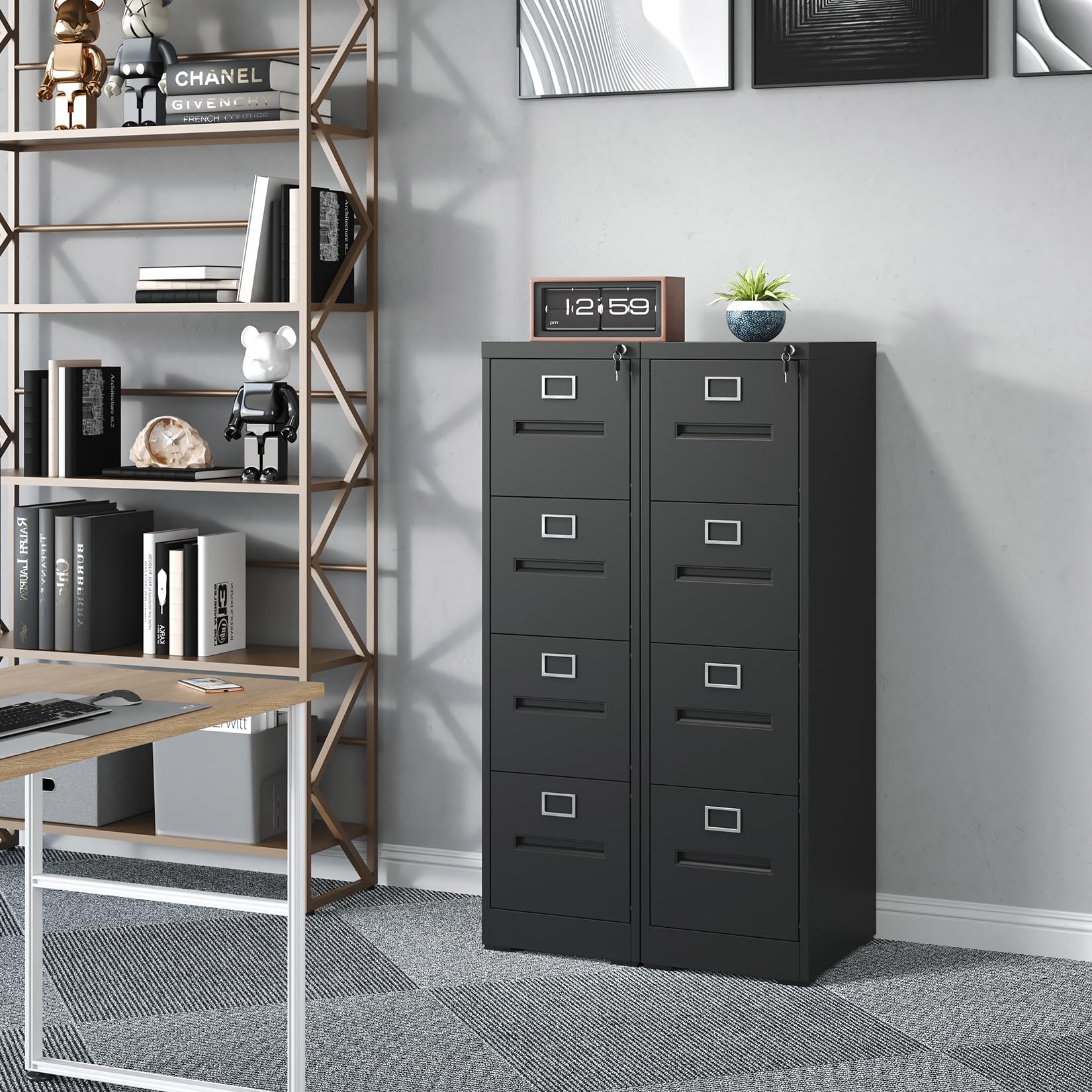 4 Drawer Black Metal File Cabinet - Vertical Locking Steel Filing Cabinet for Legal/Letter/A4/F4 Documents - Home Office Storage Solution - Easy to Assemble (Black) - Perfect for Organizing Office Files, Tax Records, and Important Documents