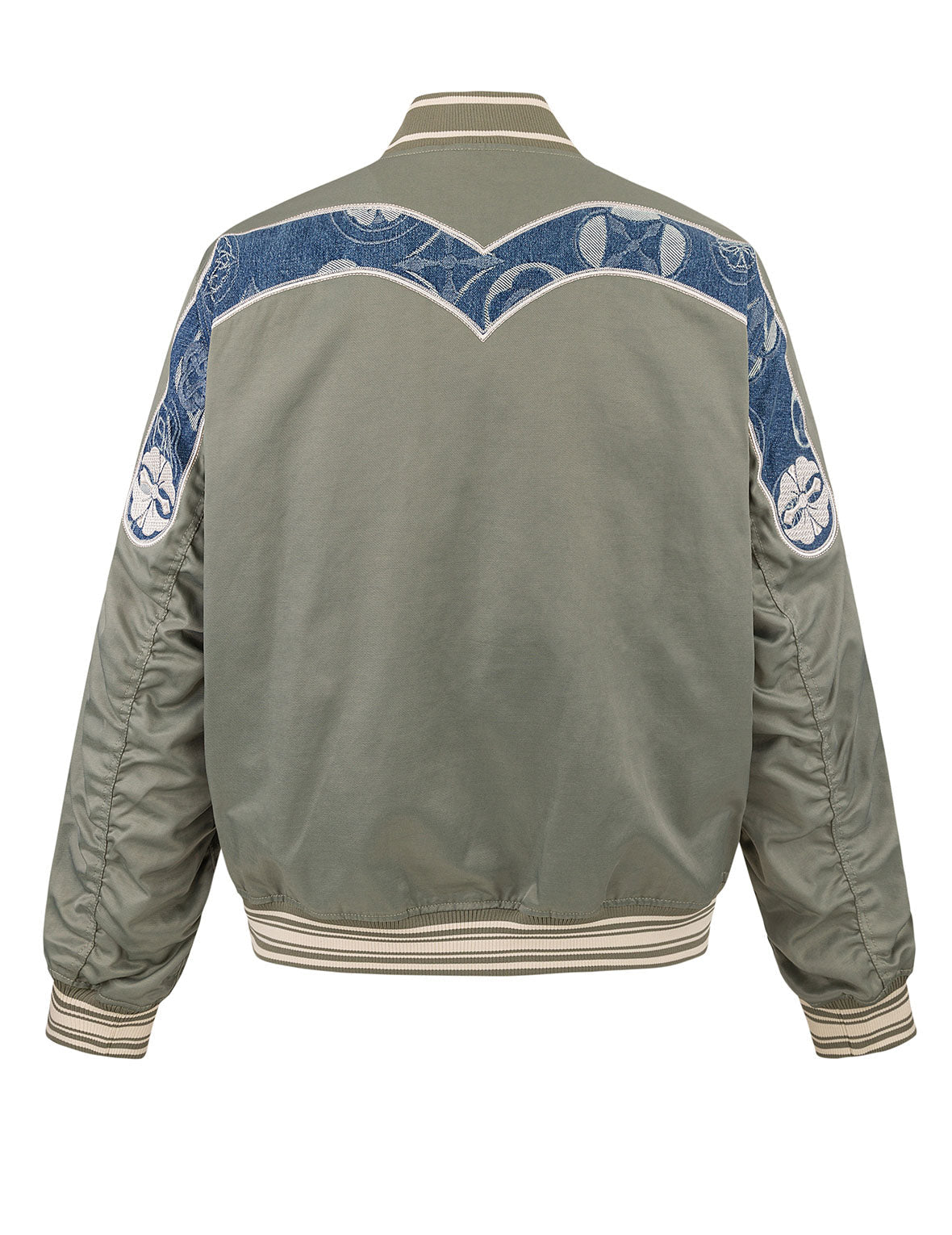 Men's Regular Fit Bomber Jacket with Denim Insert and Kamon Embroidery - Stylish Casual Outerwear for Streetwear & Urban Fashion