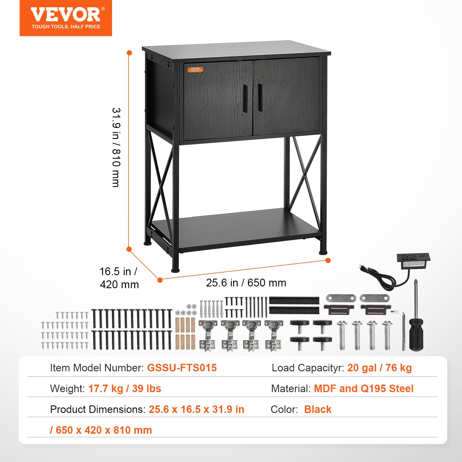 VEVOR 20 Gallon Aquarium Stand - Heavy Duty Steel & MDF Fish Tank Stand for Reptiles & Turtles (25.6