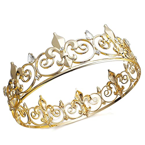 Royal Full King Crown & Tiaras Set - Gold Metal Cosplay Costume Accessories for Homecoming, Prom, Weddings & Birthday Parties - Perfect for Medieval Theme Events, Renaissance Fairs & Royalty-Themed Decorations