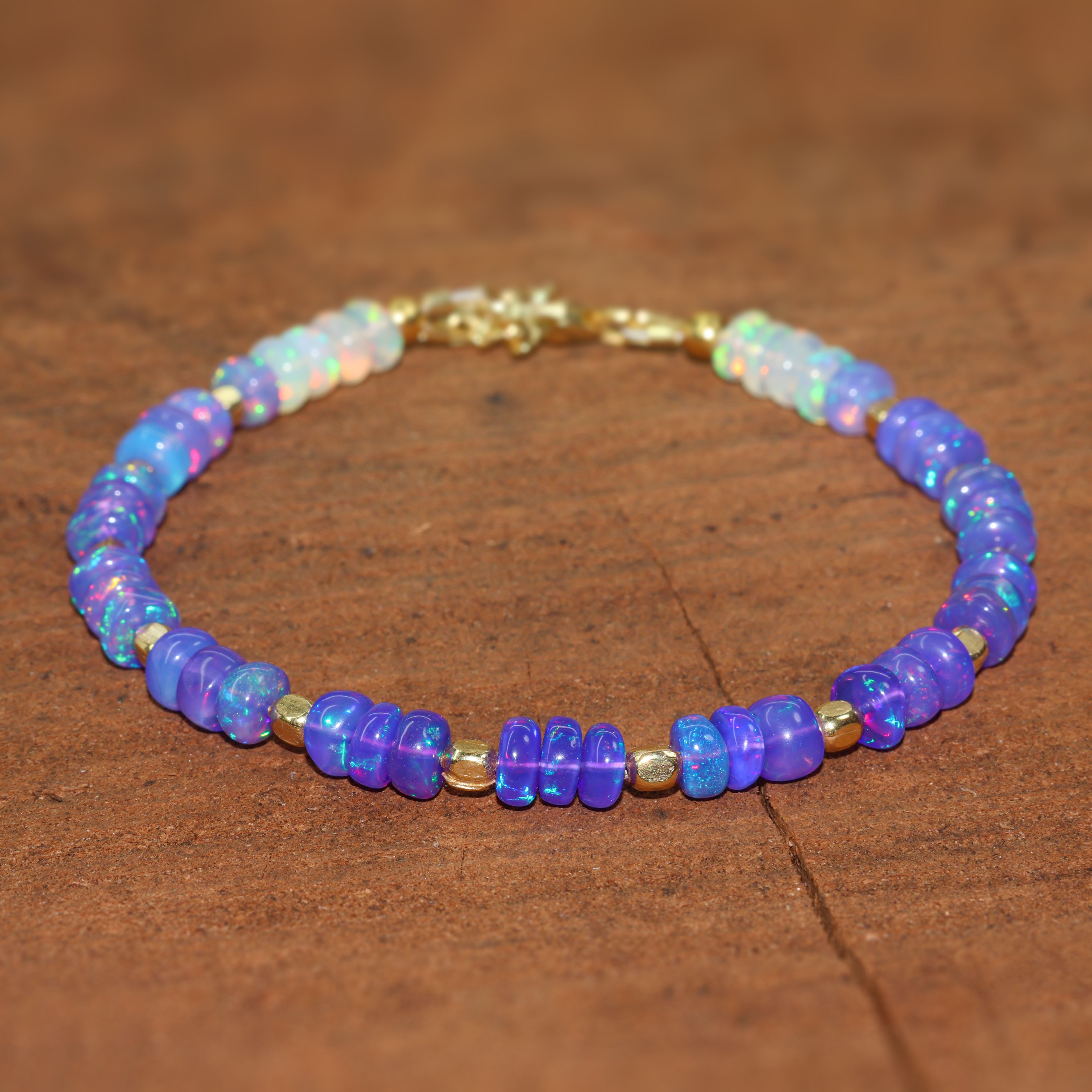 Natural Blue Opal Beaded Bracelet - Gold Filled Handmade Dainty Jewelry for Women - Perfect for Everyday Wear, Gifts & Special Occasions
