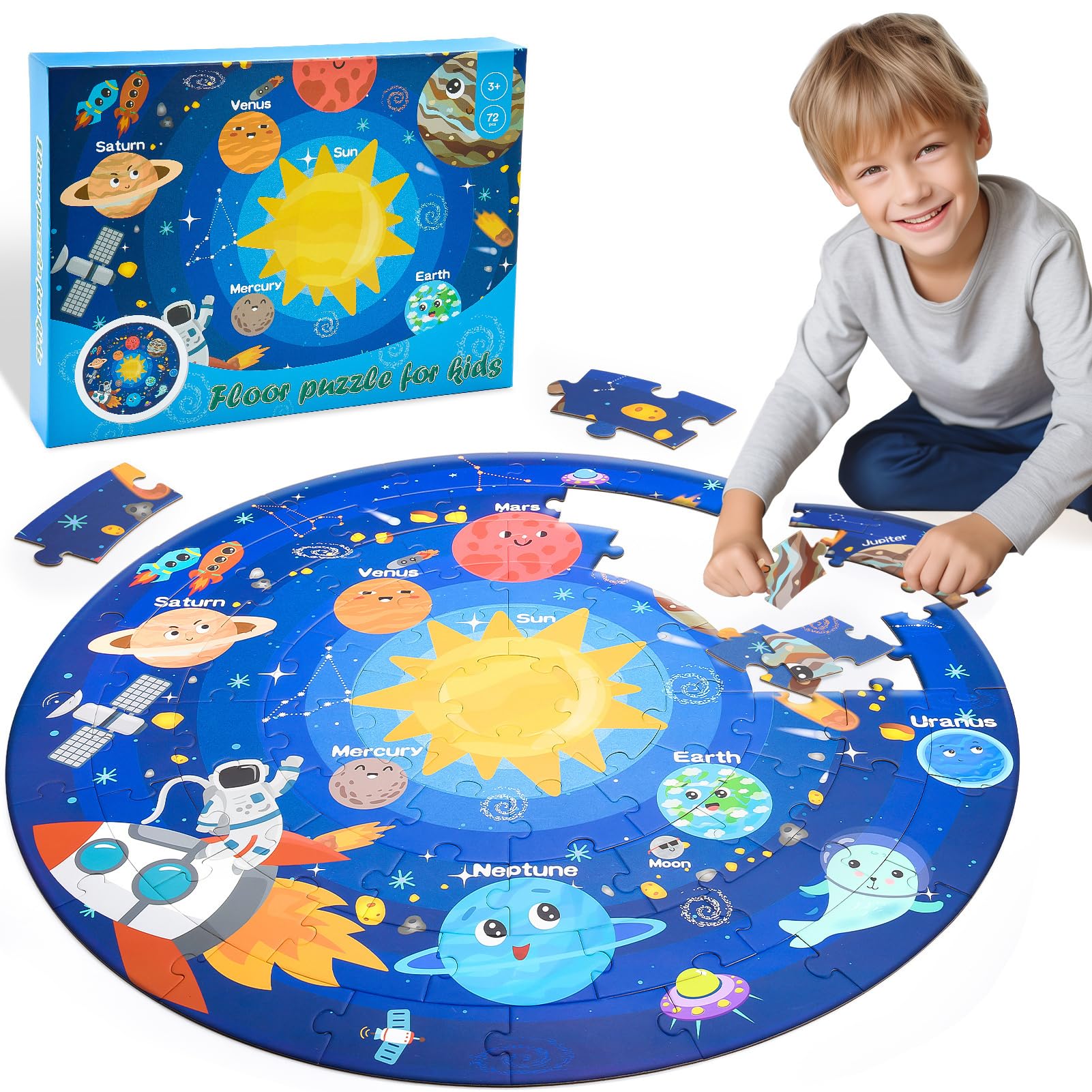 Funblitz Solar System Puzzle for Kids Ages 3-8 - Educational Space Toys with Planets - STEM Learning Gifts for Boys & Girls - Perfect for Classroom, Birthday & Homeschool Astronomy Activities