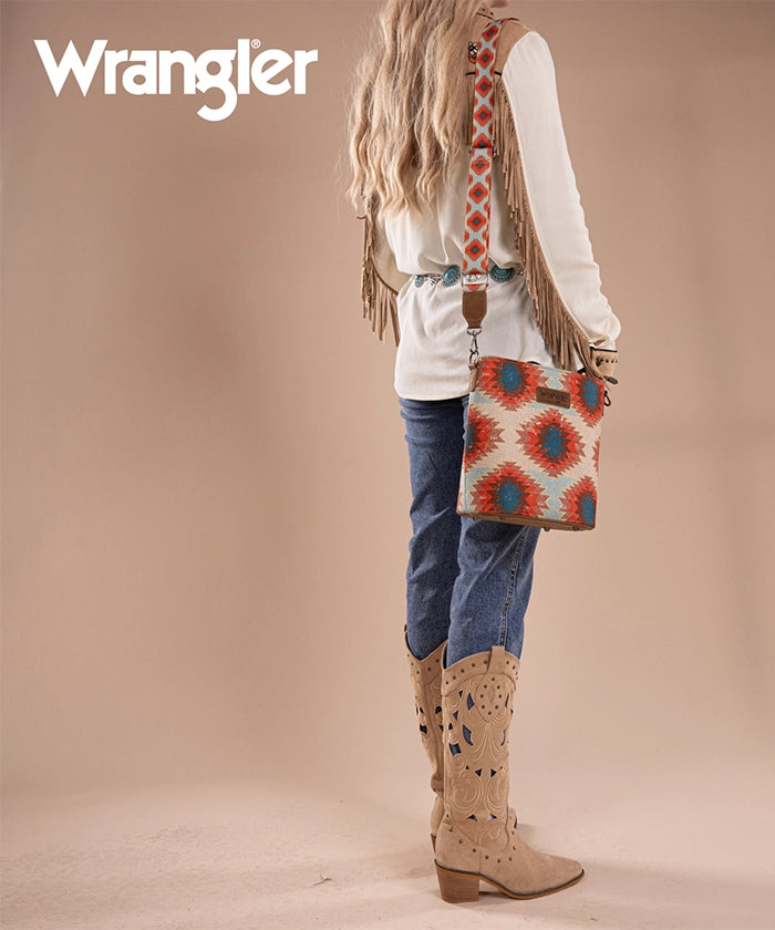 Wrangler Dual-Sided Print Canvas Shoulder Bag for Men & Women - Stylish Crossbody Purse for Travel, Work, and Everyday Use