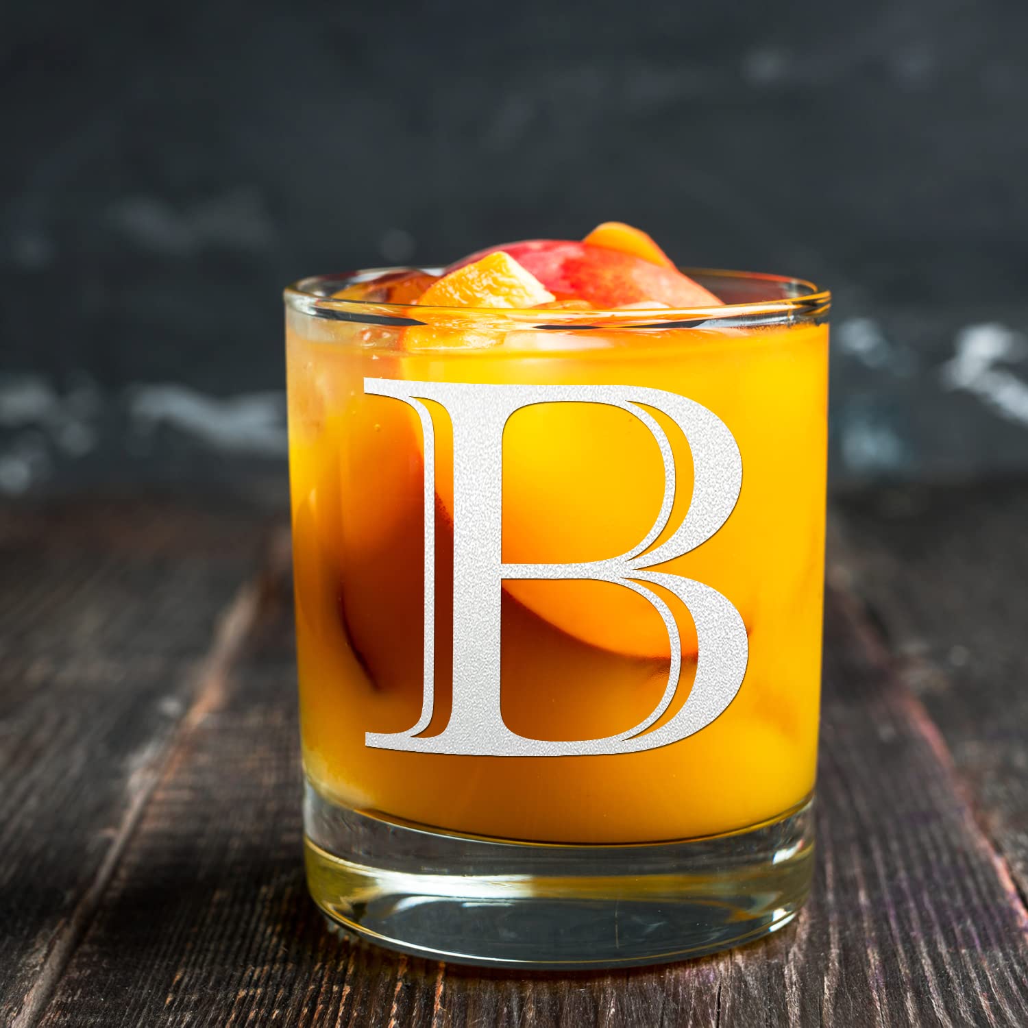 Personalized Monogram Initial Letter B Etched Whiskey Glass - 10.25 oz Rocks Cocktail Glass for Men & Women - Custom Engraved Barware Gift for Anniversary, Birthday & Housewarming - Perfect for Whiskey, Bourbon & Cocktail Parties