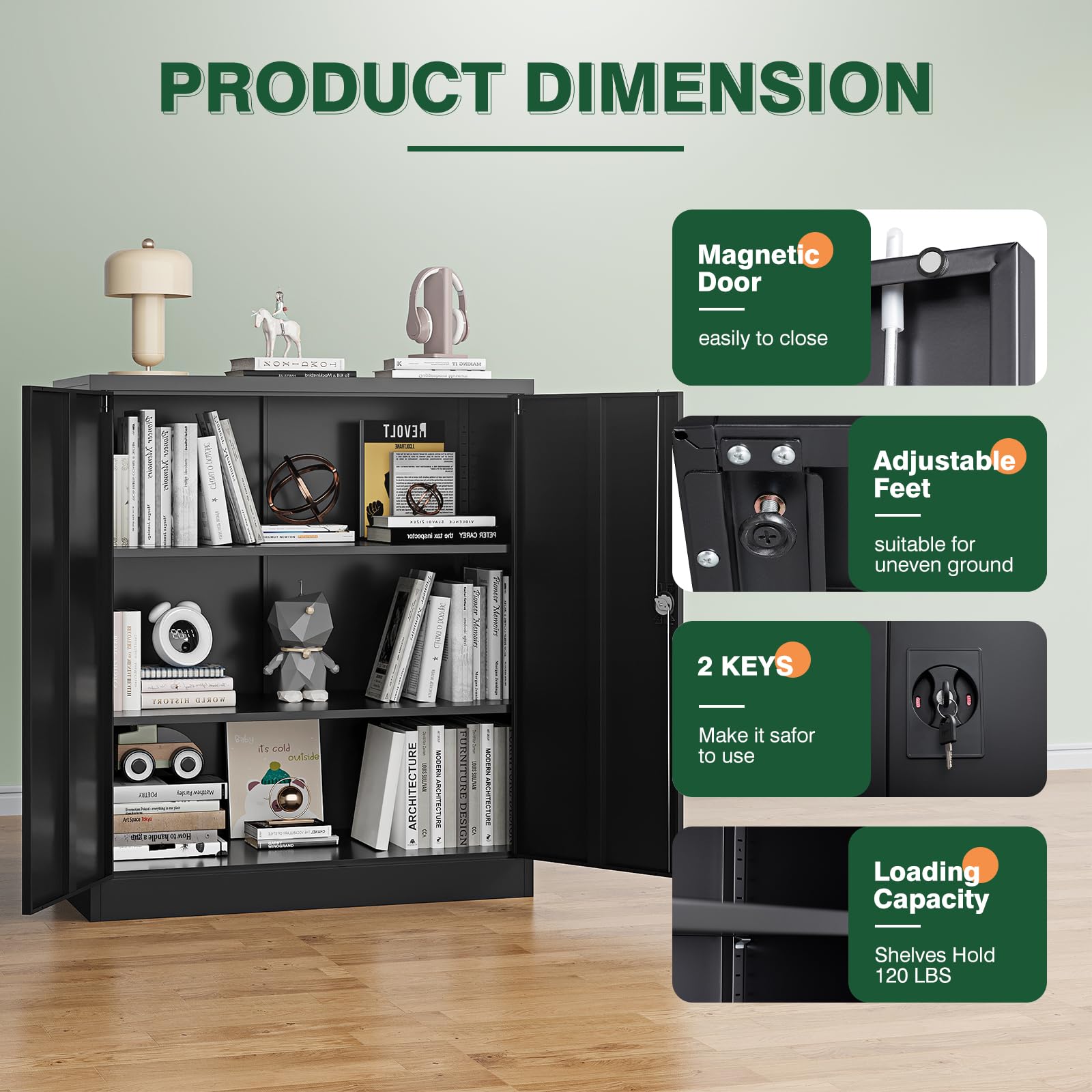 Letaya Black Metal Storage Cabinet with Locking Door & 2 Adjustable Shelves - Heavy Duty Steel Organizer for Home Office, Warehouse, Garage & Employee Lockers - Perfect for Secure Document Storage, Tool Organization & Closet Space Saving