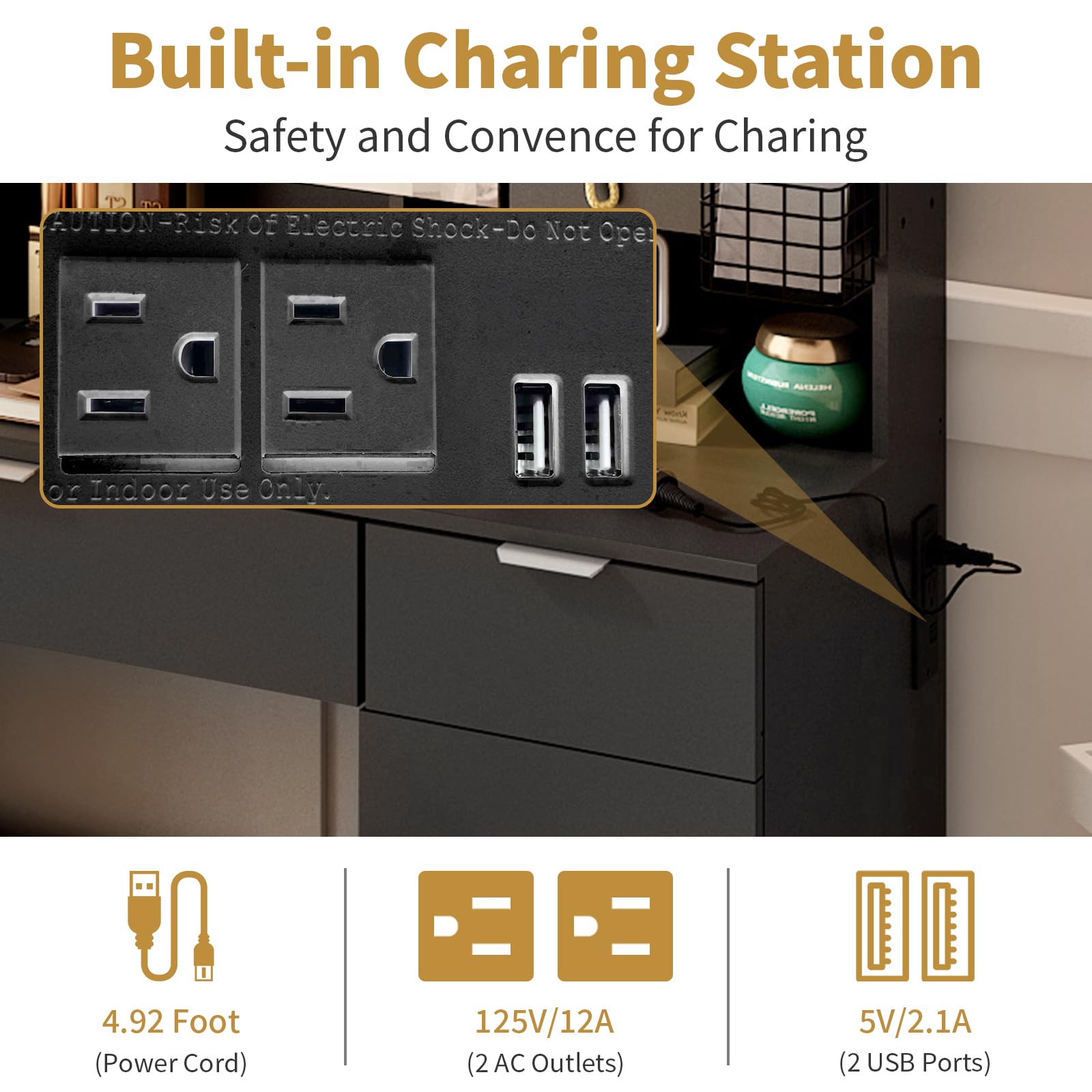 Karl Home Large Vanity Table Set with LED Lighted Mirror - Makeup Vanity Desk with Charging Station, Storage Cabinets & Drawers, Cushioned Stool - Perfect for Bedroom Makeup & Dressing Area - Black