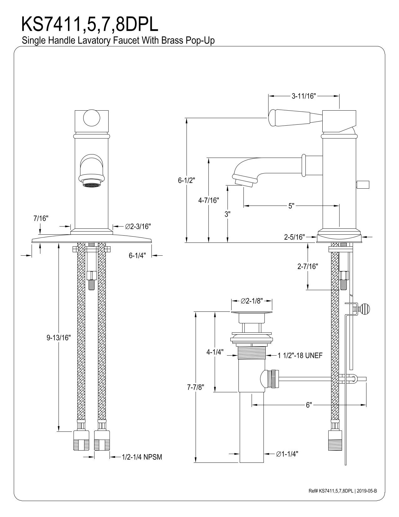 Kingston Brass KS7418DPL Paris Bathroom Faucet - 5-1/8