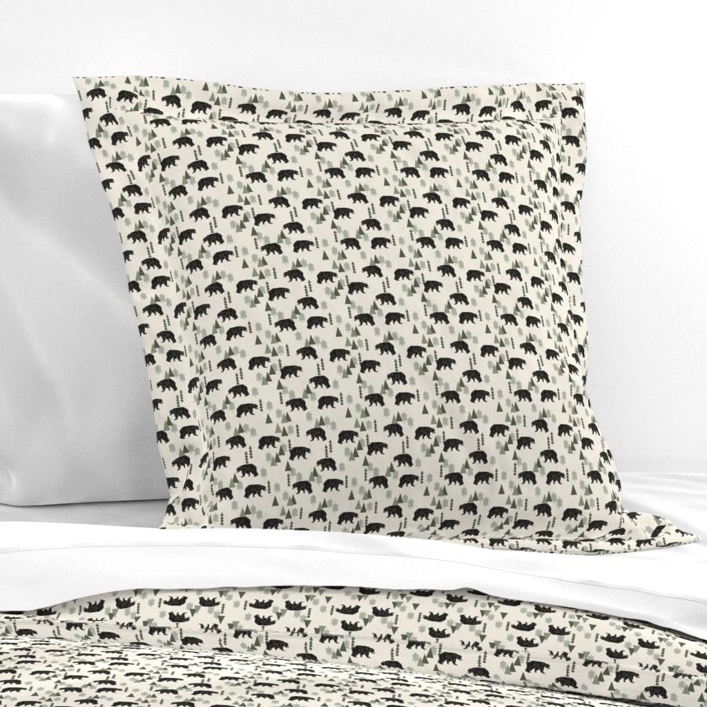Custom Bear Forest Woodland Hunting Tree Mountain Animal Print Cotton Sateen Euro Sham with Flanged Edge - Perfect for Baby Boy Nursery & Hunting Lodge Bedroom Decor