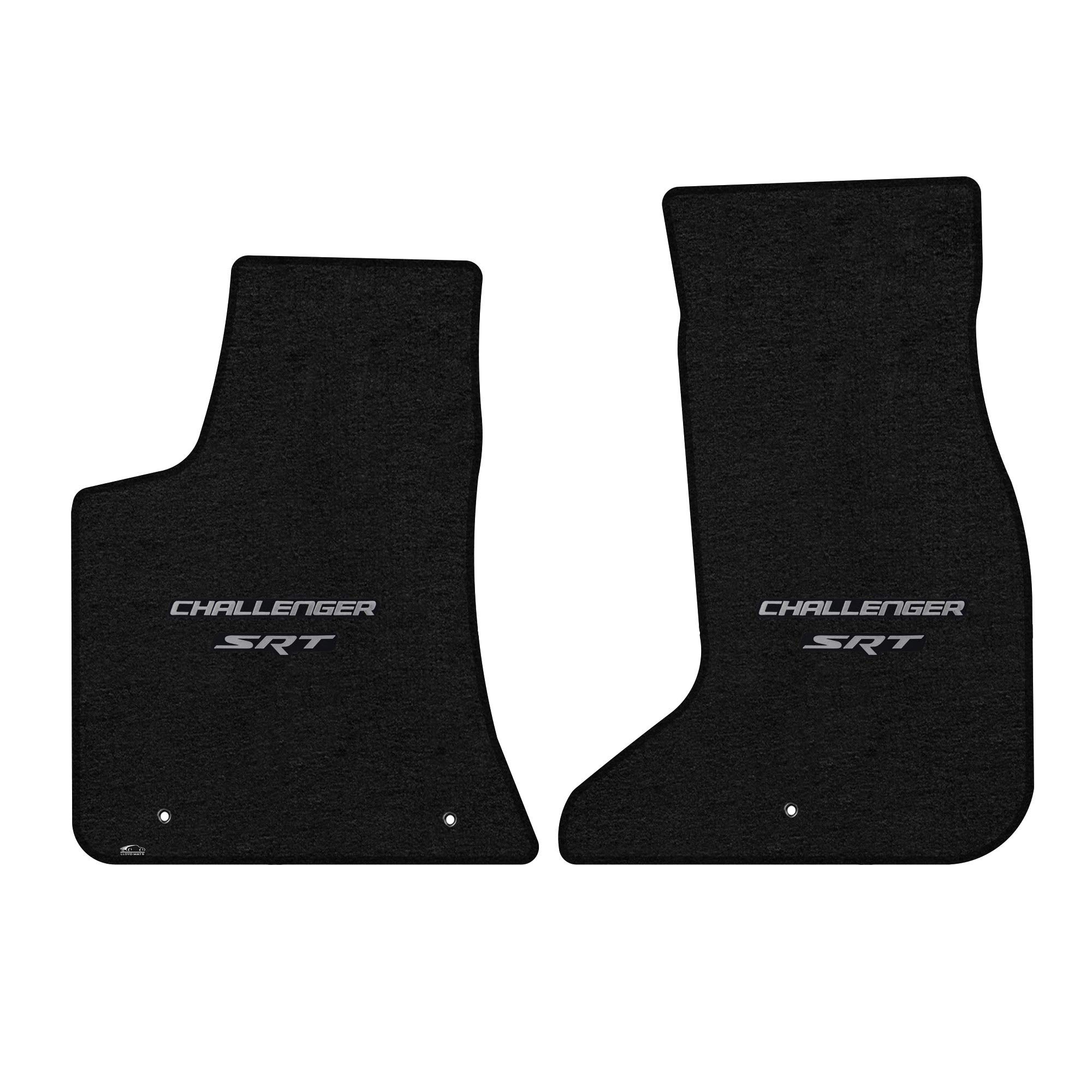 Premium Custom-Fit Carpeted Floor Mats for Dodge Challenger 2017-2023 | Luxury Car Floor Liners (2-Piece Set, Charcoal with Silver 'Challenger SRT' Logo) - Perfect for All-Weather Protection & Interior Enhancement